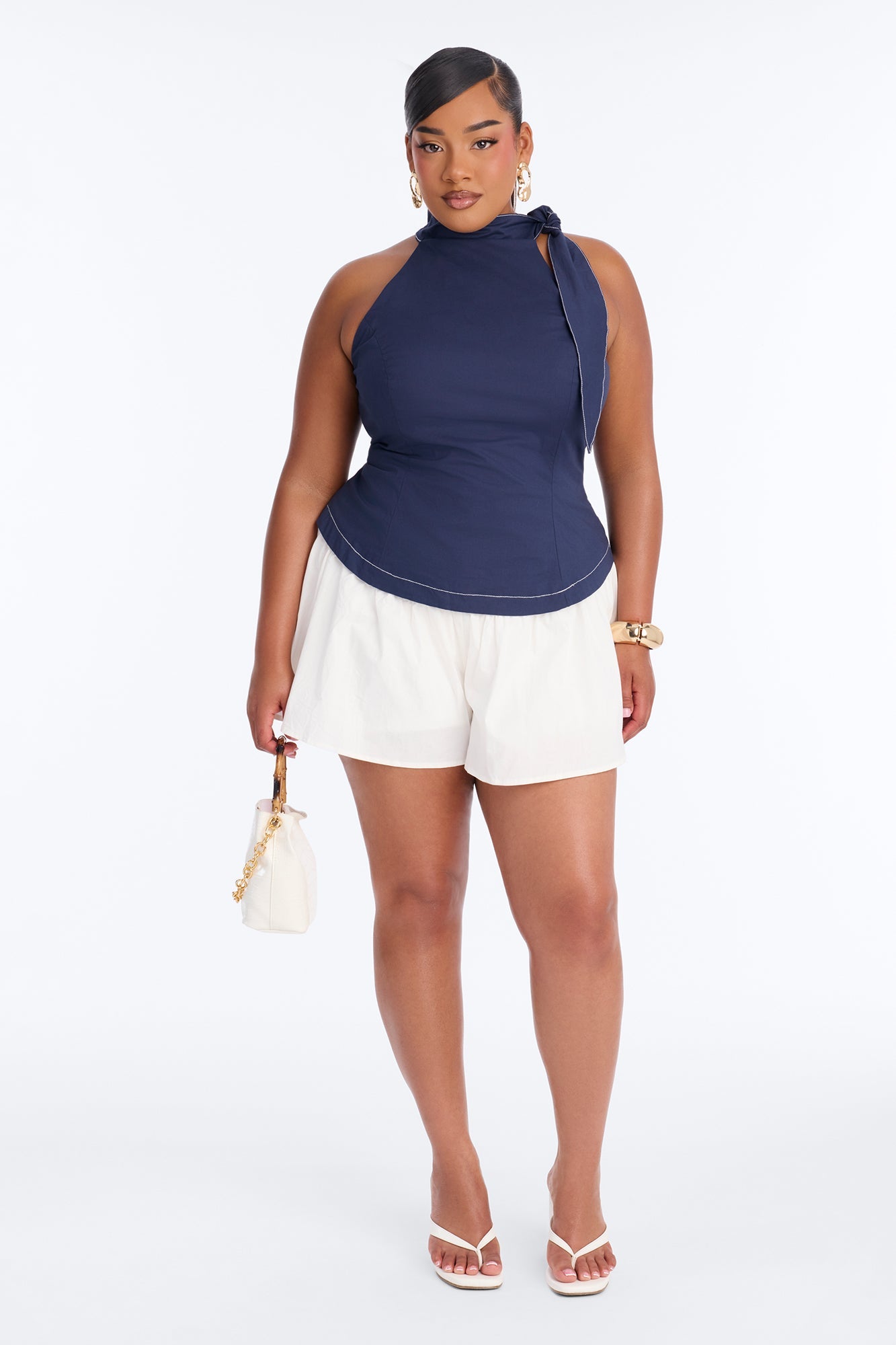 Brunch Date Micro High Neck Romper - Navy