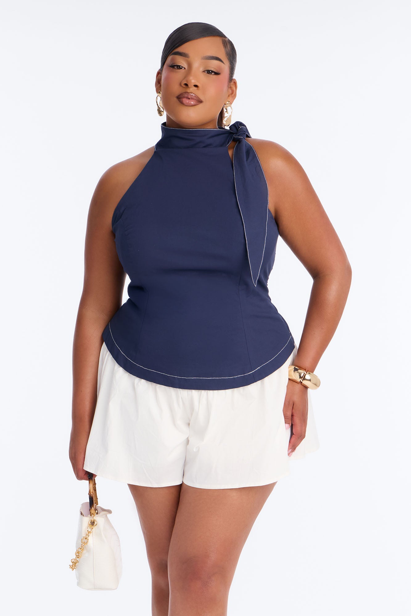 Brunch Date Micro High Neck Romper - Navy