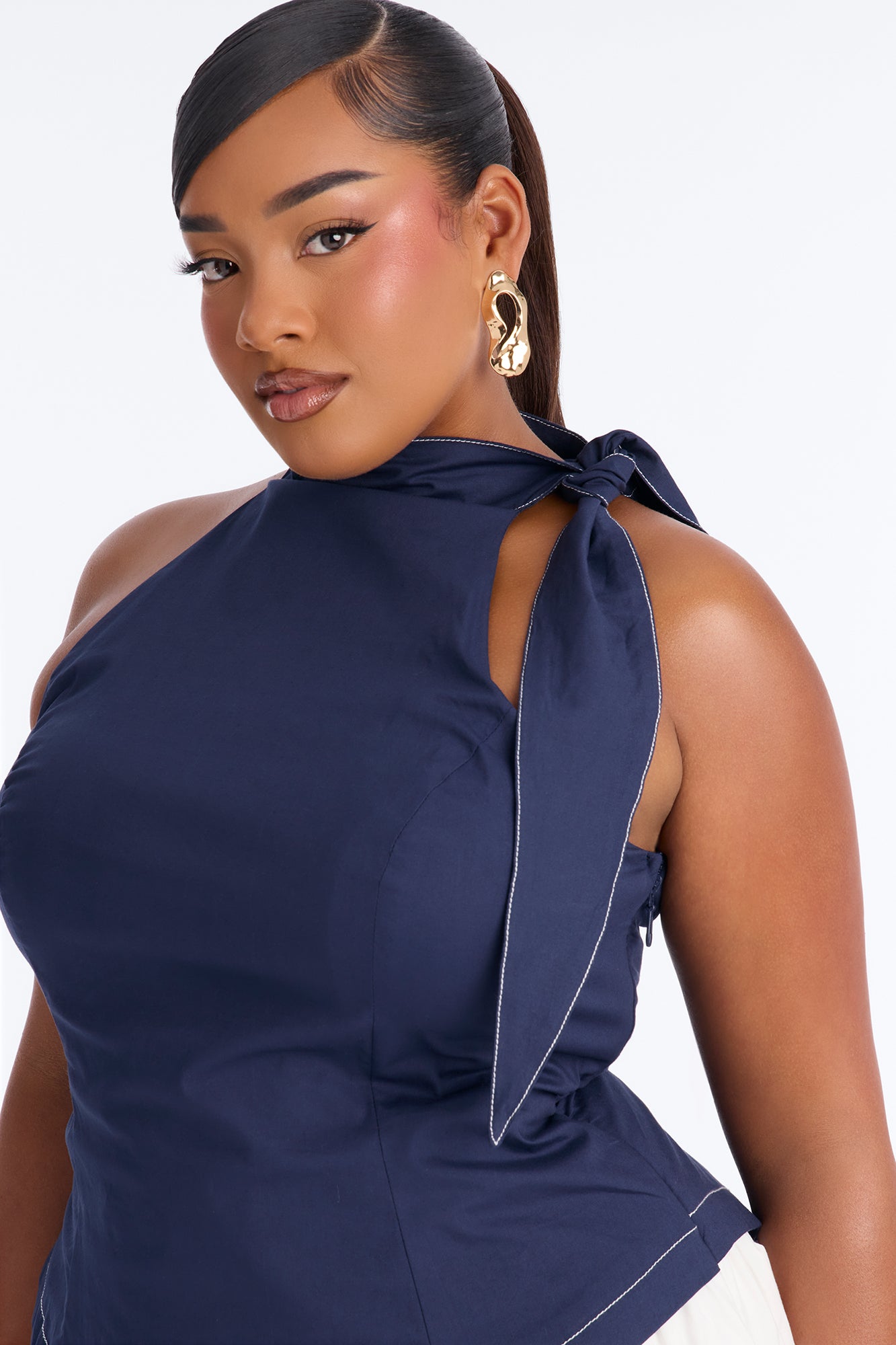 Brunch Date Micro High Neck Romper - Navy