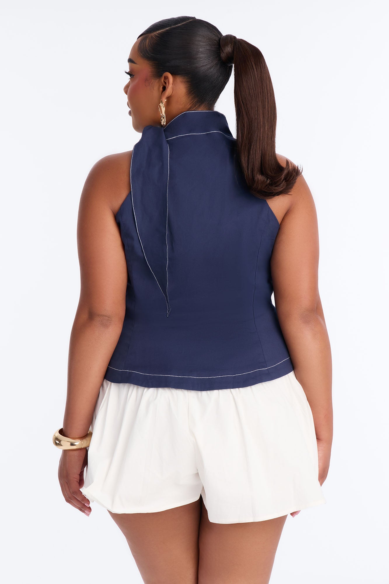 Brunch Date Micro High Neck Romper - Navy