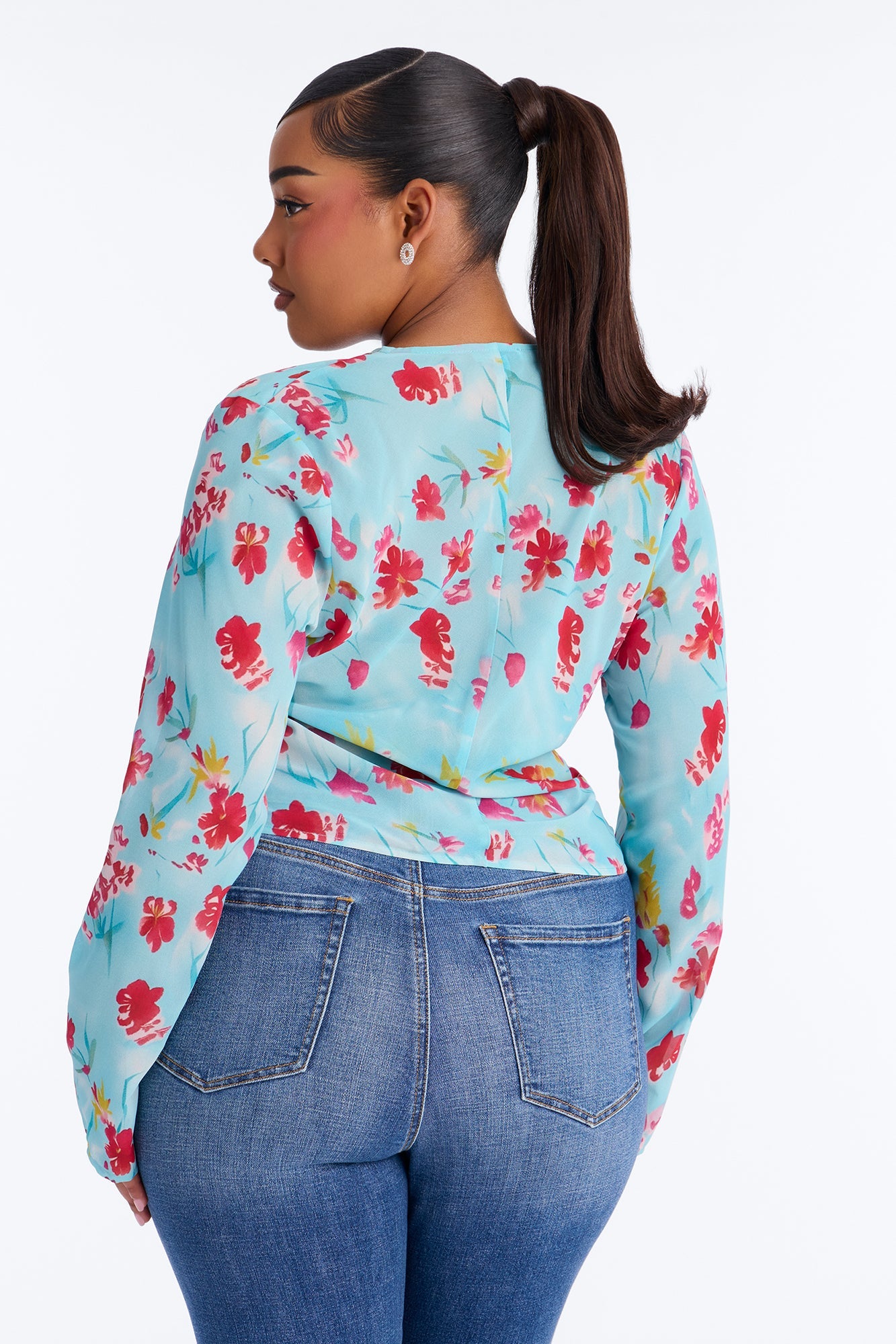 Chloe Cowl Neck Floral Chiffon Blouse - Blue/combo