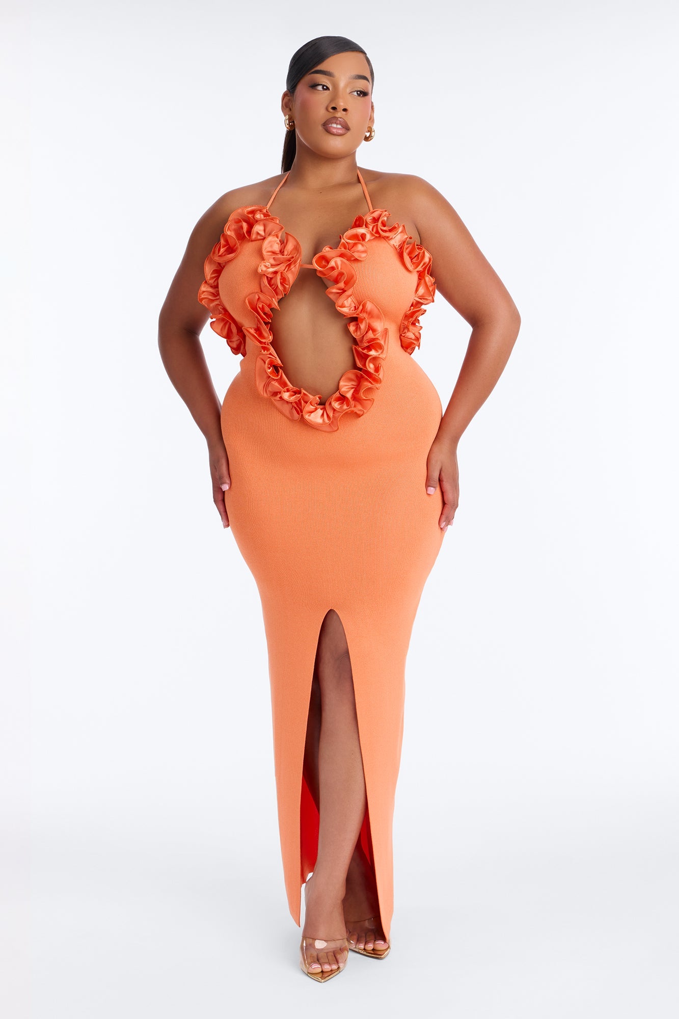 Runaway Ruffle Sweater Maxi Dress - Orange