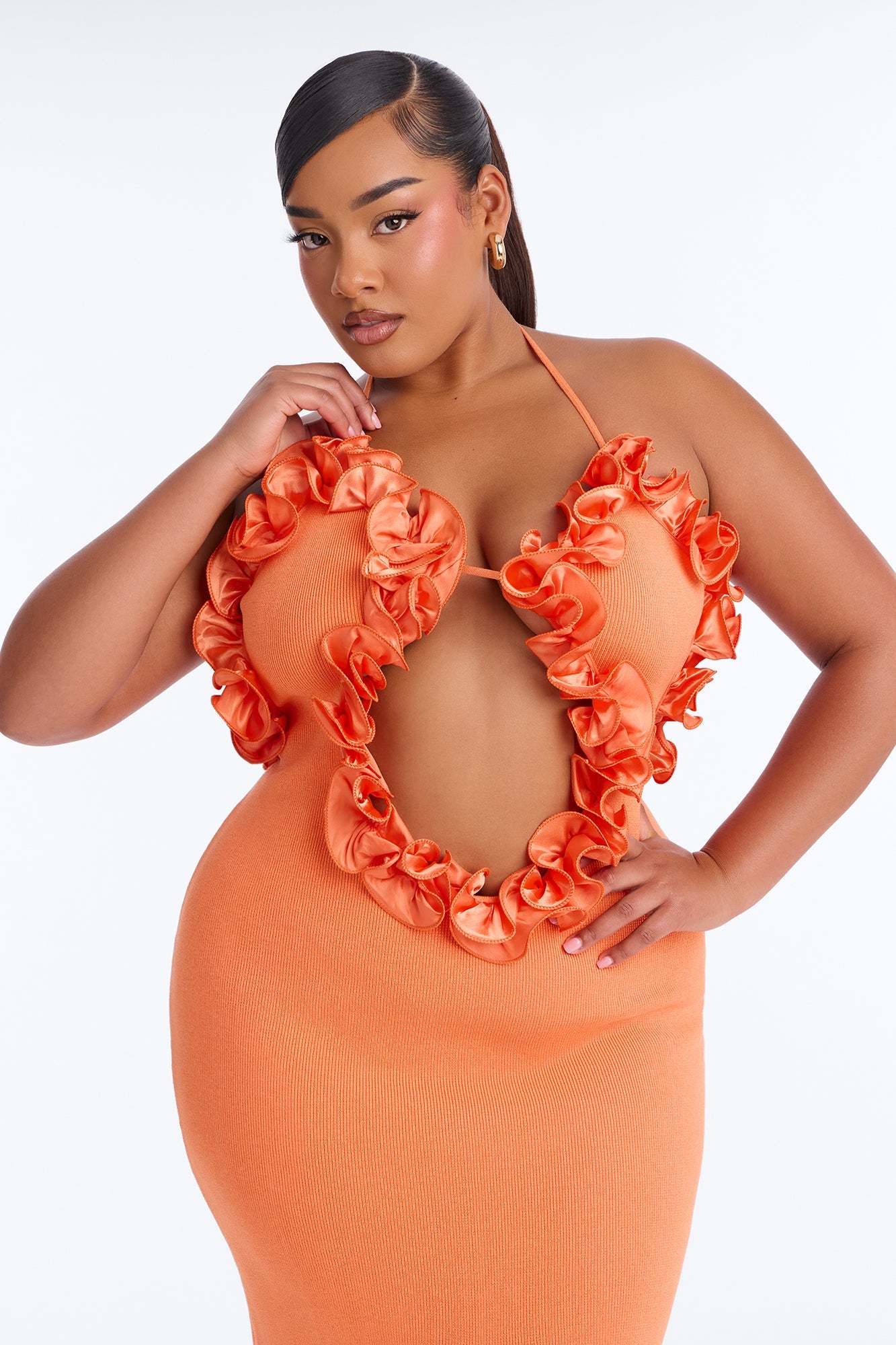 Runaway Ruffle Sweater Maxi Dress - Orange