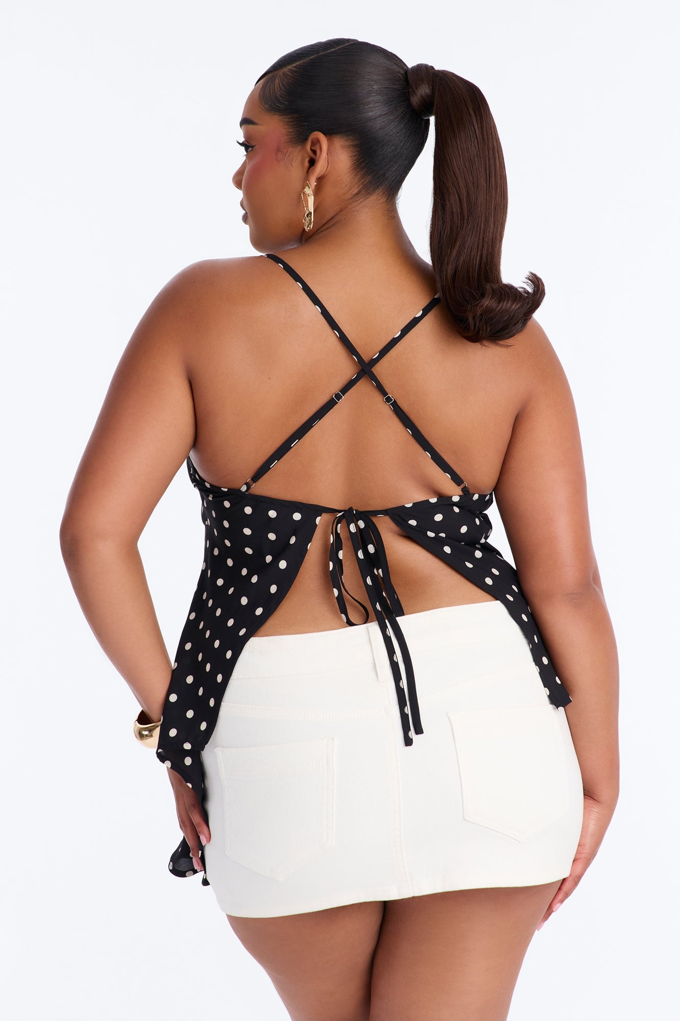 Fancy A Sip High Low Polka Dot Chiffon Halter Top - Black/combo