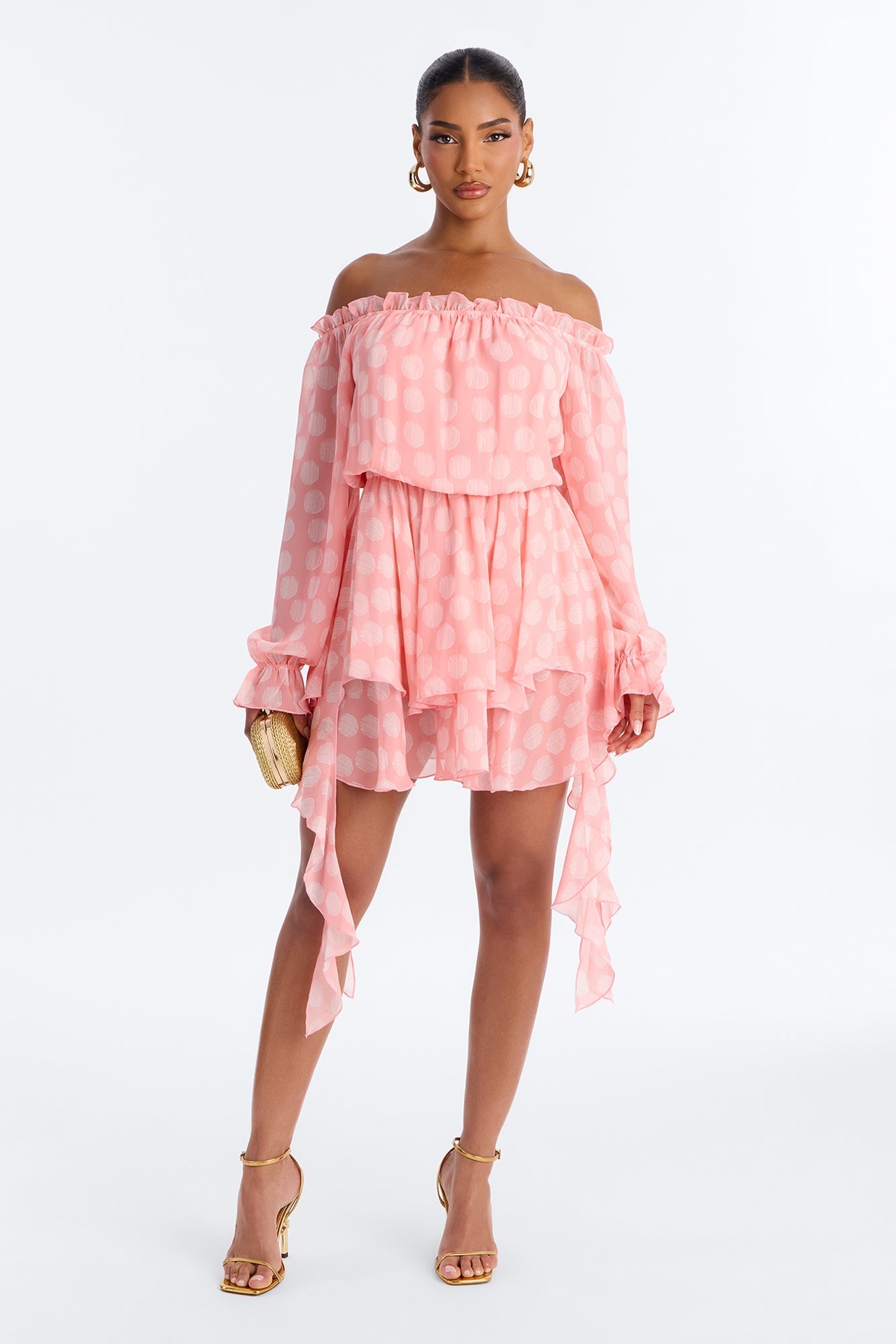 Bailey Off Shoulder Chiffon Mini Dress - Pink/combo