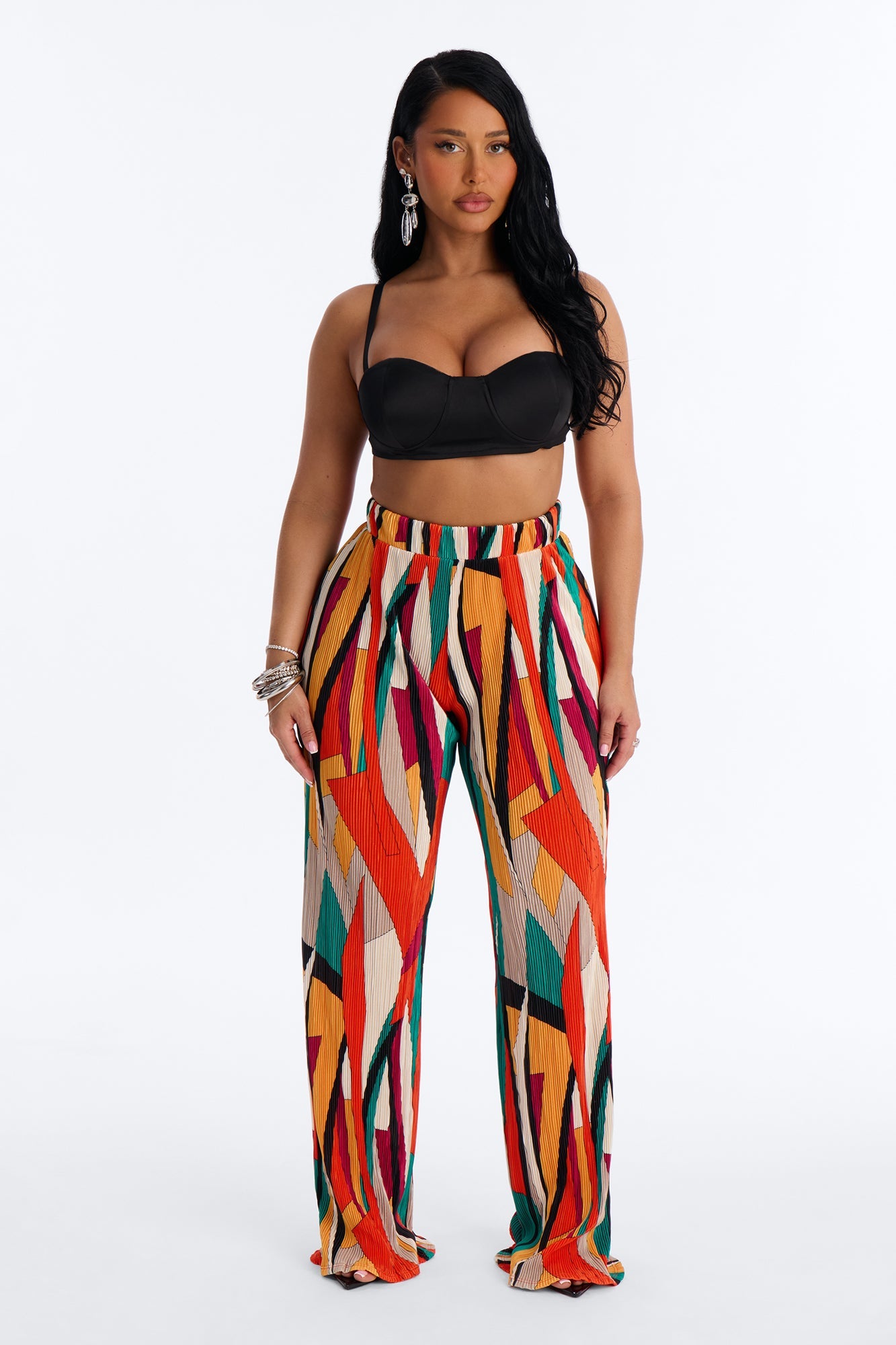 Pure Bliss Printed Plisse Pant - Orange/combo