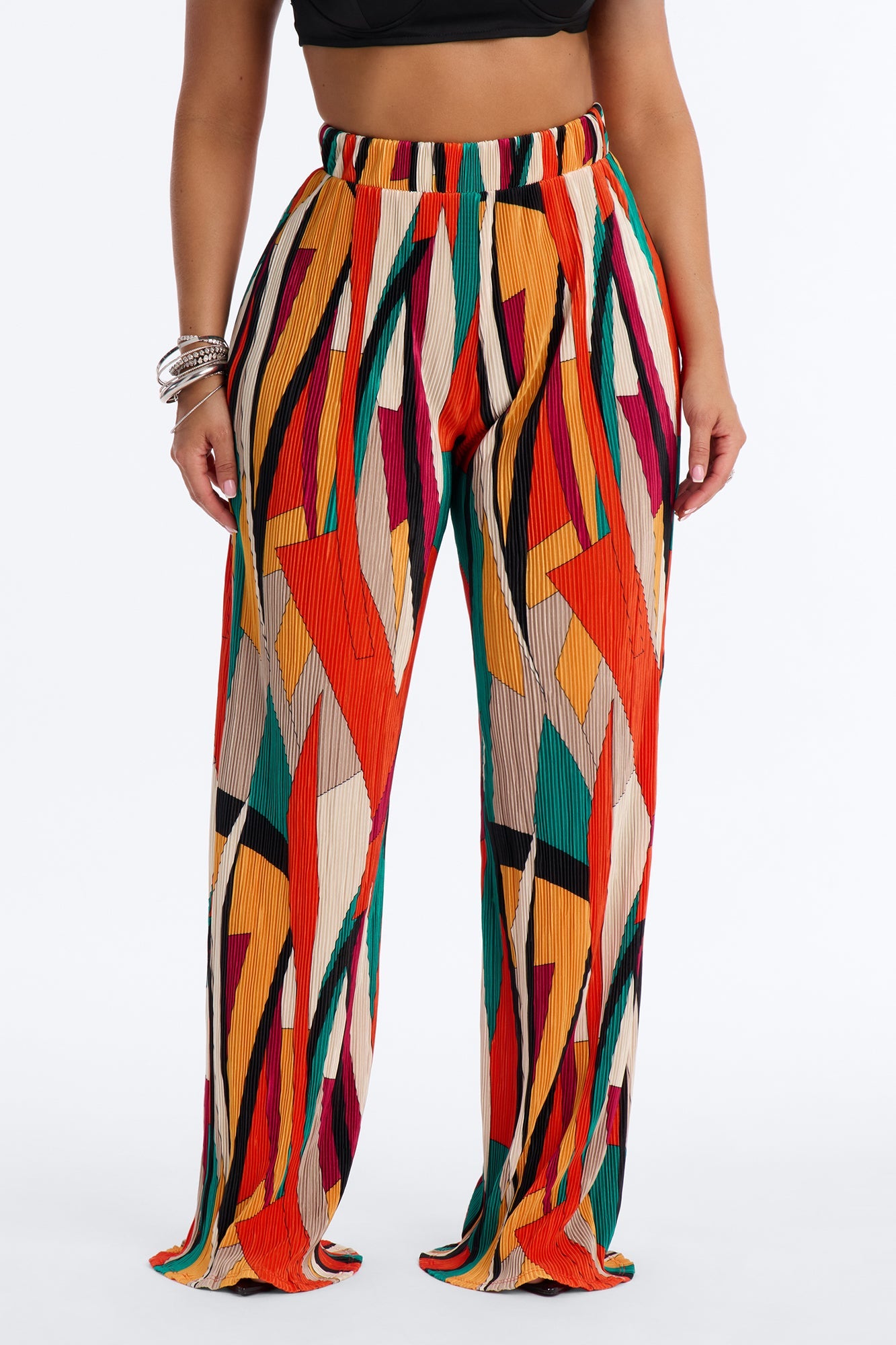 Pure Bliss Printed Plisse Pant - Orange/combo