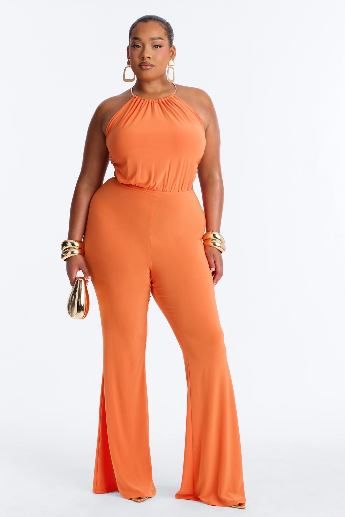 Irie Backless Flare Leg Jumpsuit - Orange