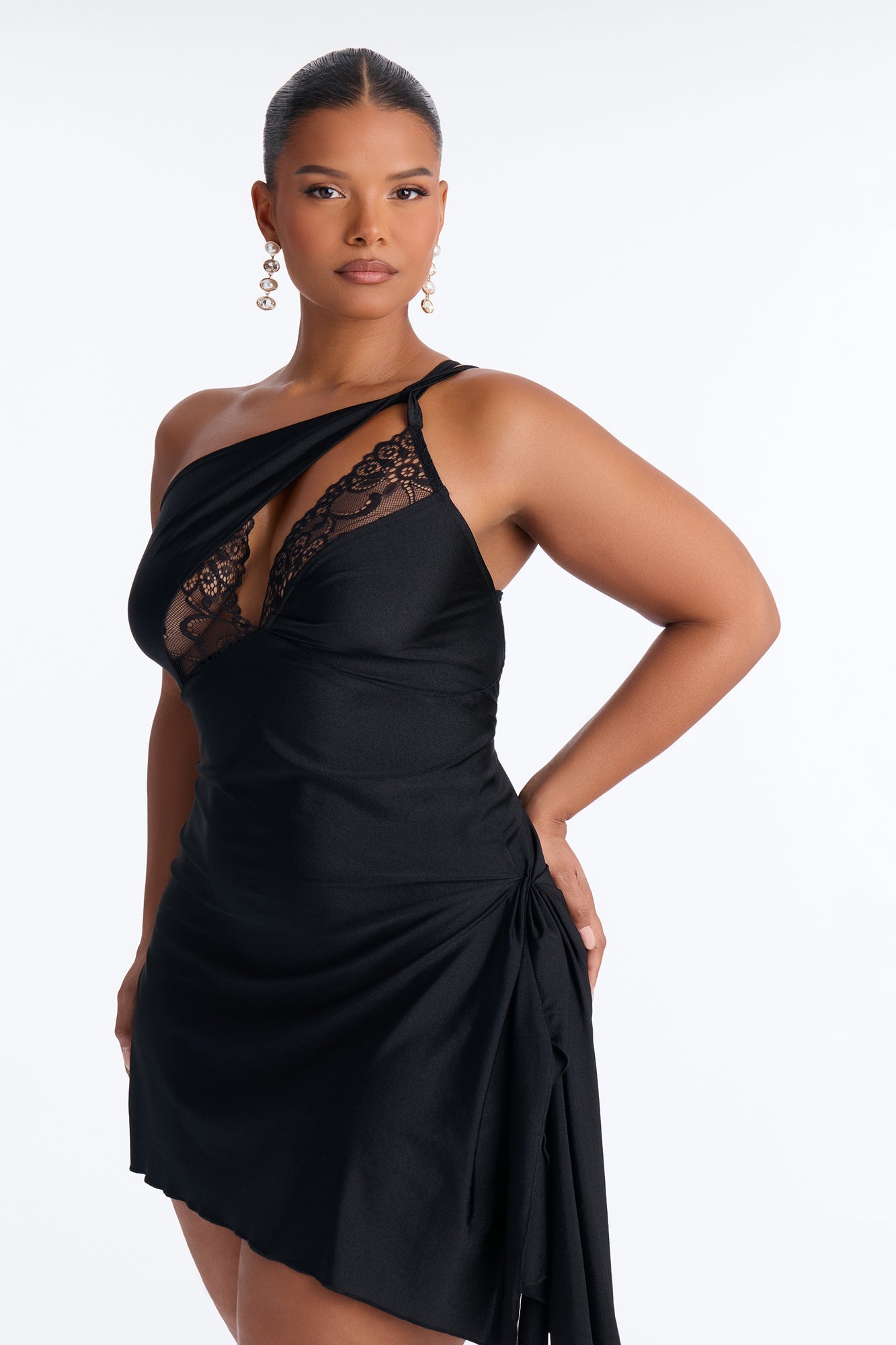 Ariel Lace Trim Mini Dress - Black