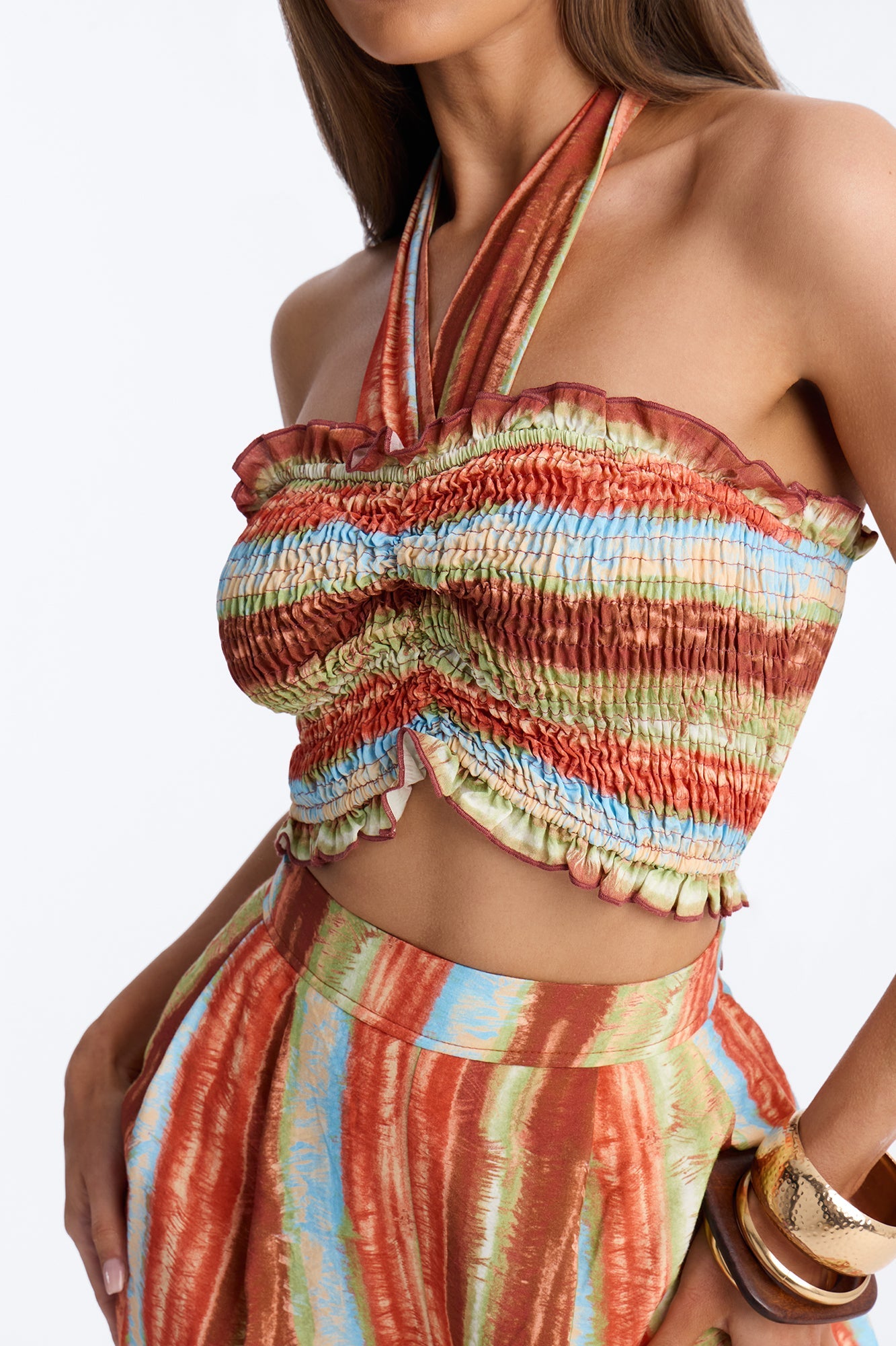 Taryn Smocked Top Wide Leg Pant Set - Rust/combo