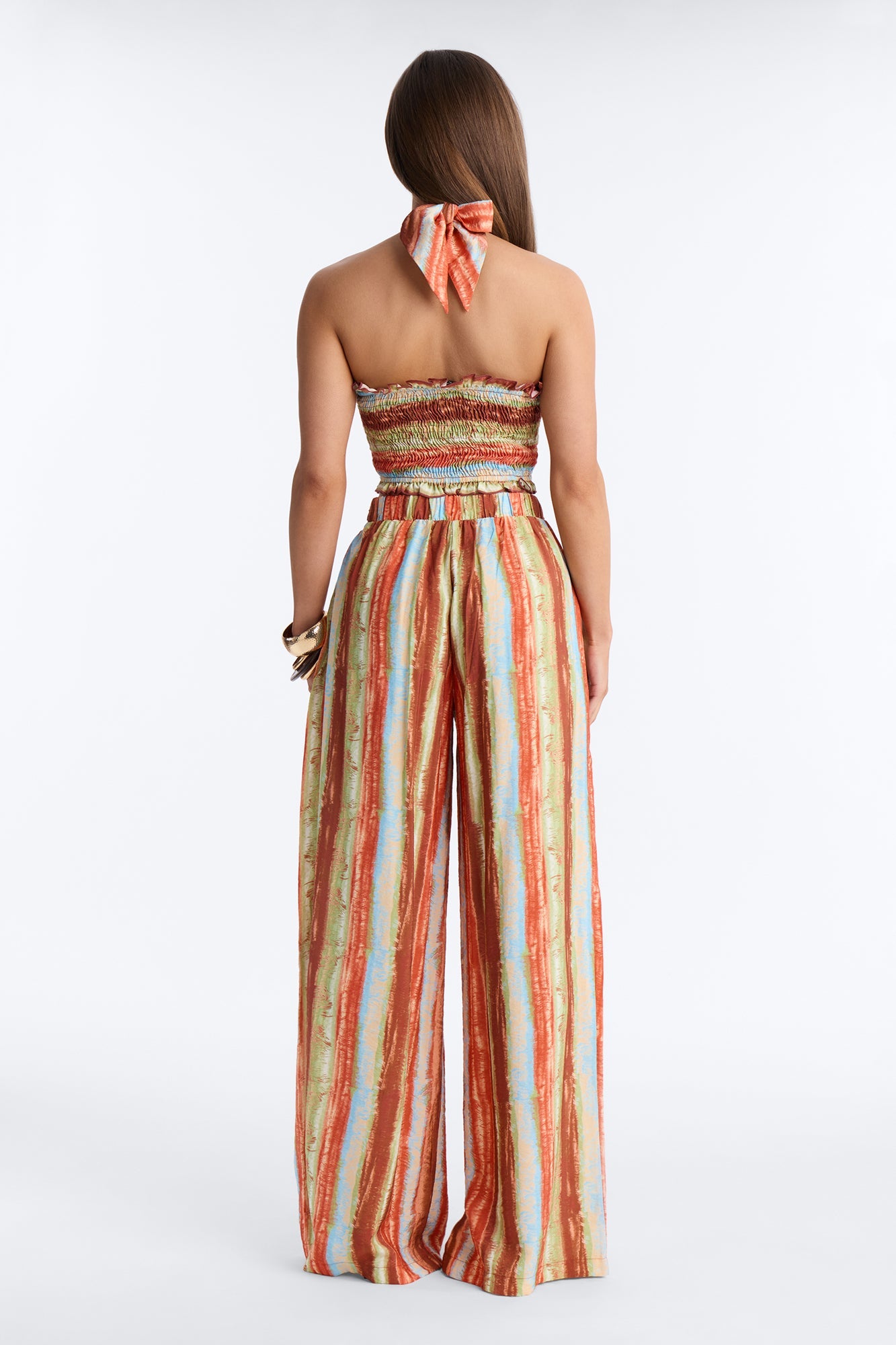 Taryn Smocked Top Wide Leg Pant Set - Rust/combo
