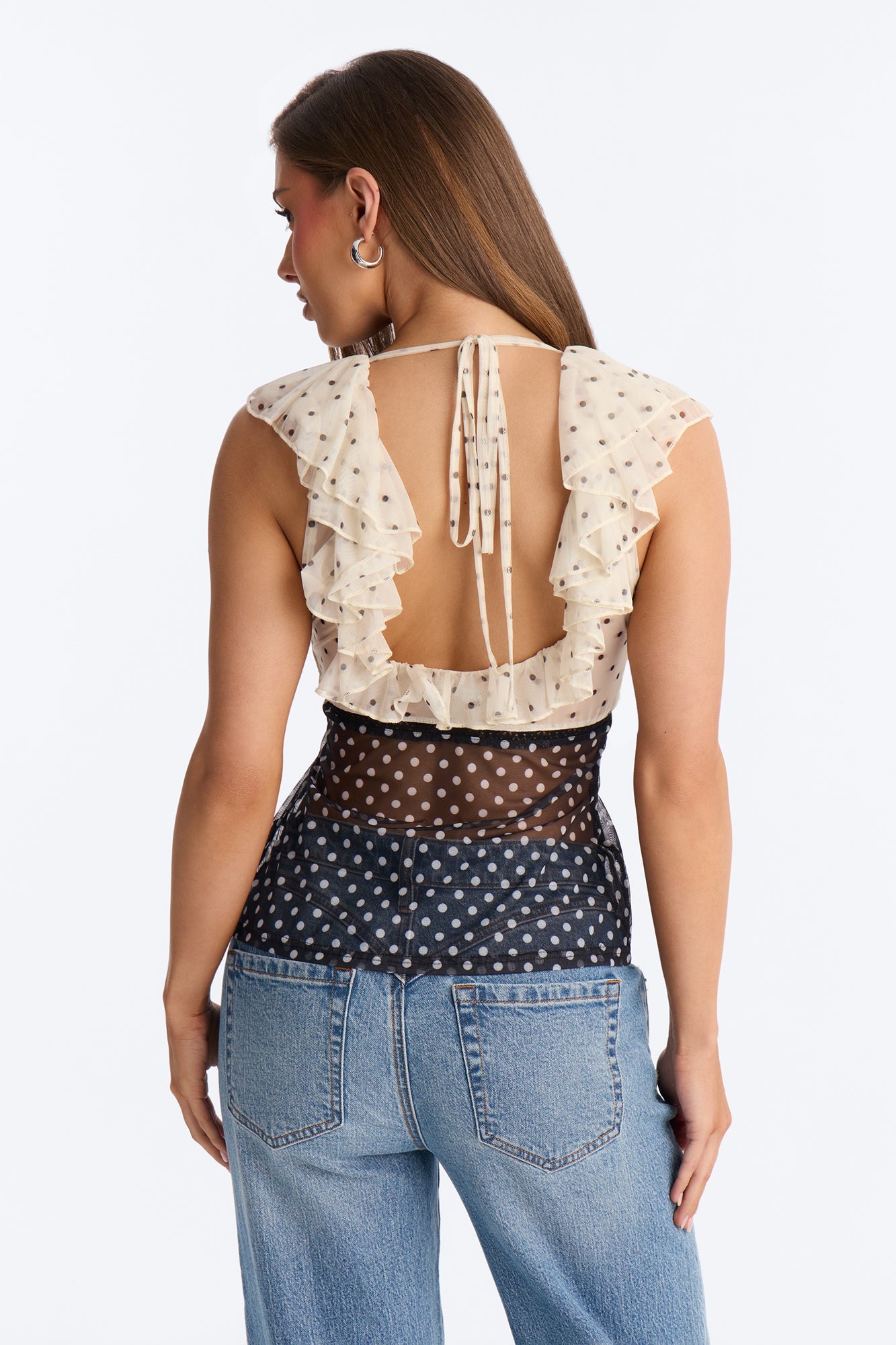 Laynee Polka Dot Ruffle Short Sleeve Top - Black/combo