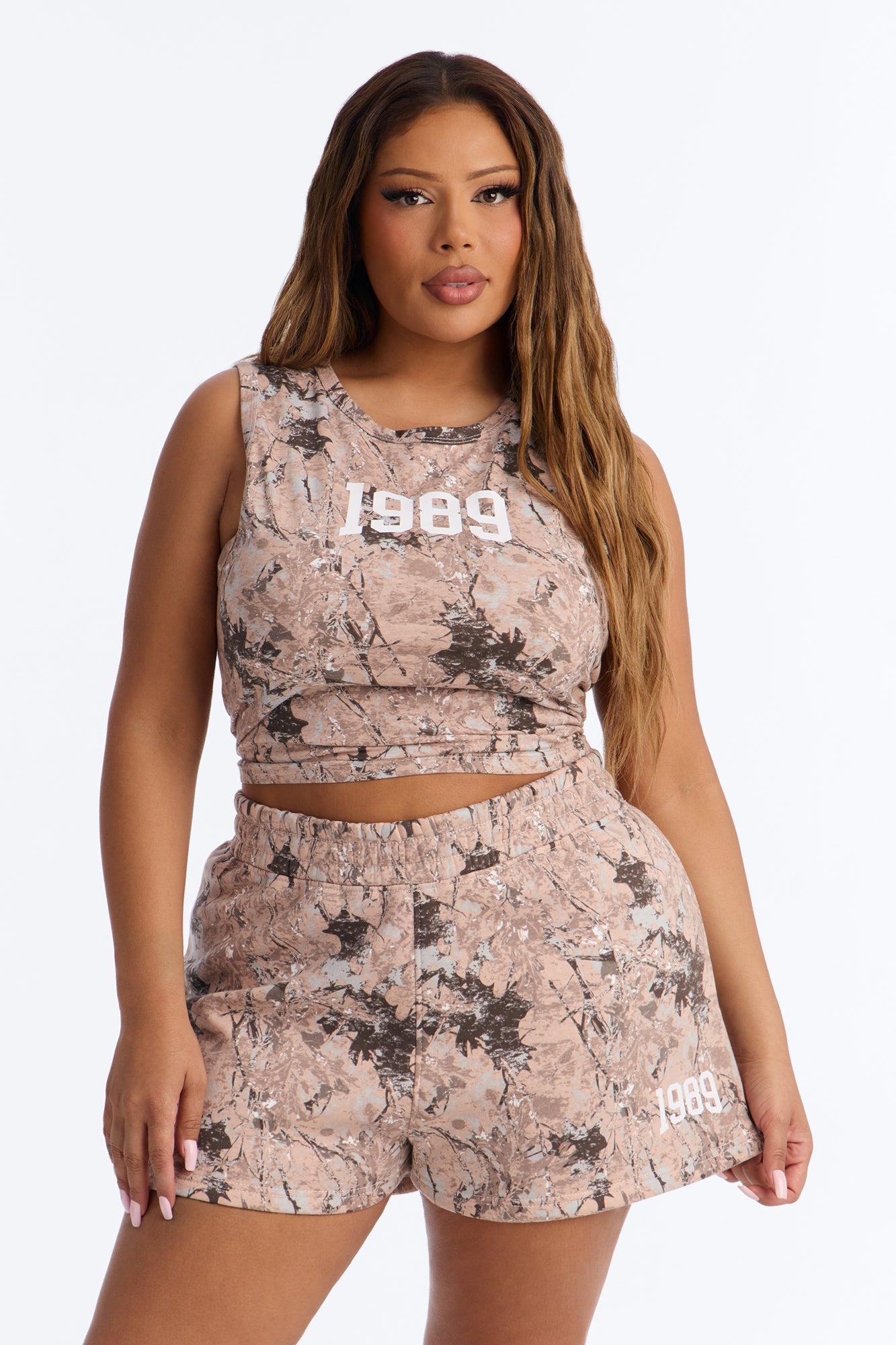 1989' Camo Fleece Short Set - Taupe/combo