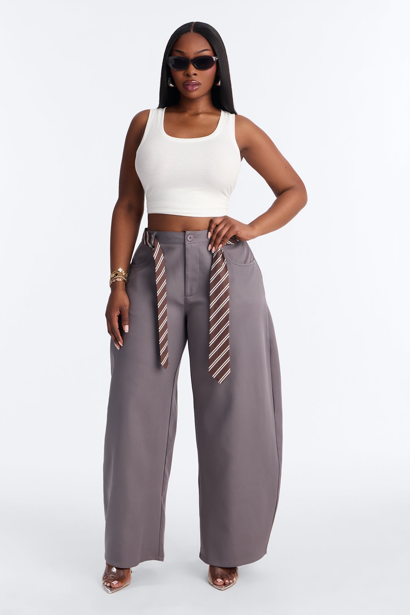 All Tied Up Barrel Leg Trouser - Charcoal