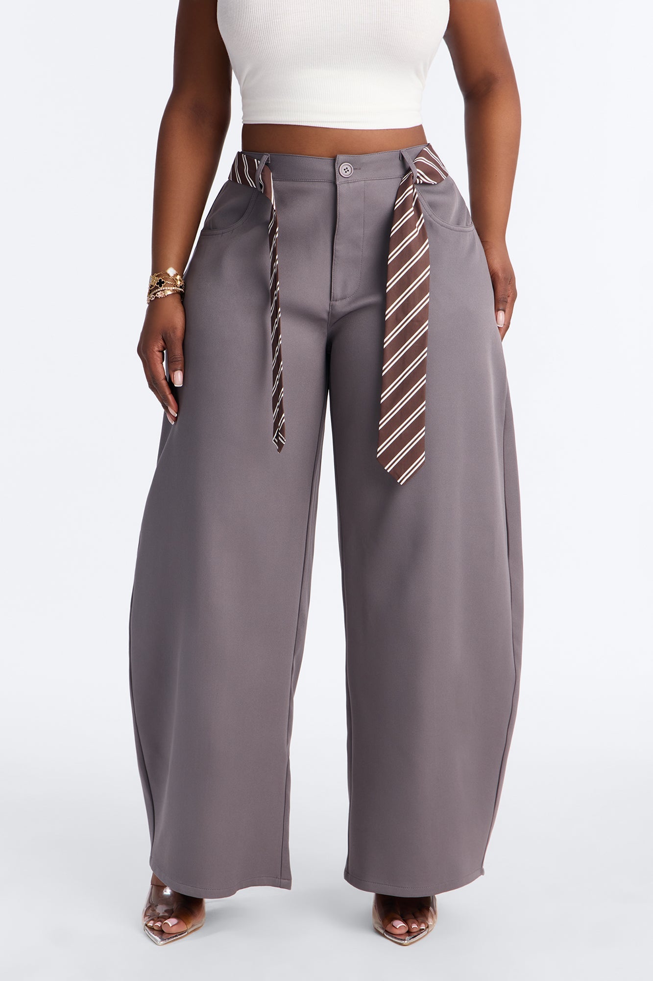 All Tied Up Barrel Leg Trouser - Charcoal