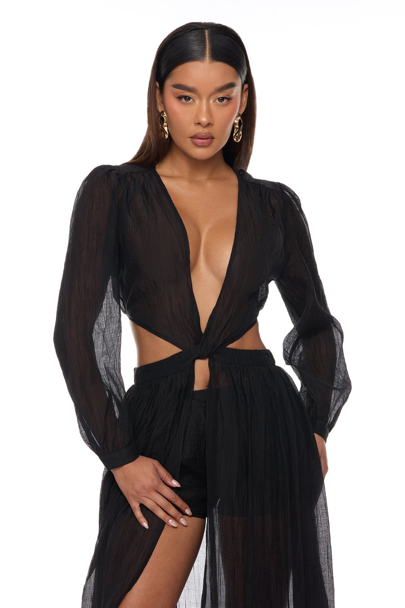 Hailey Flyaway Top Short Set - Black