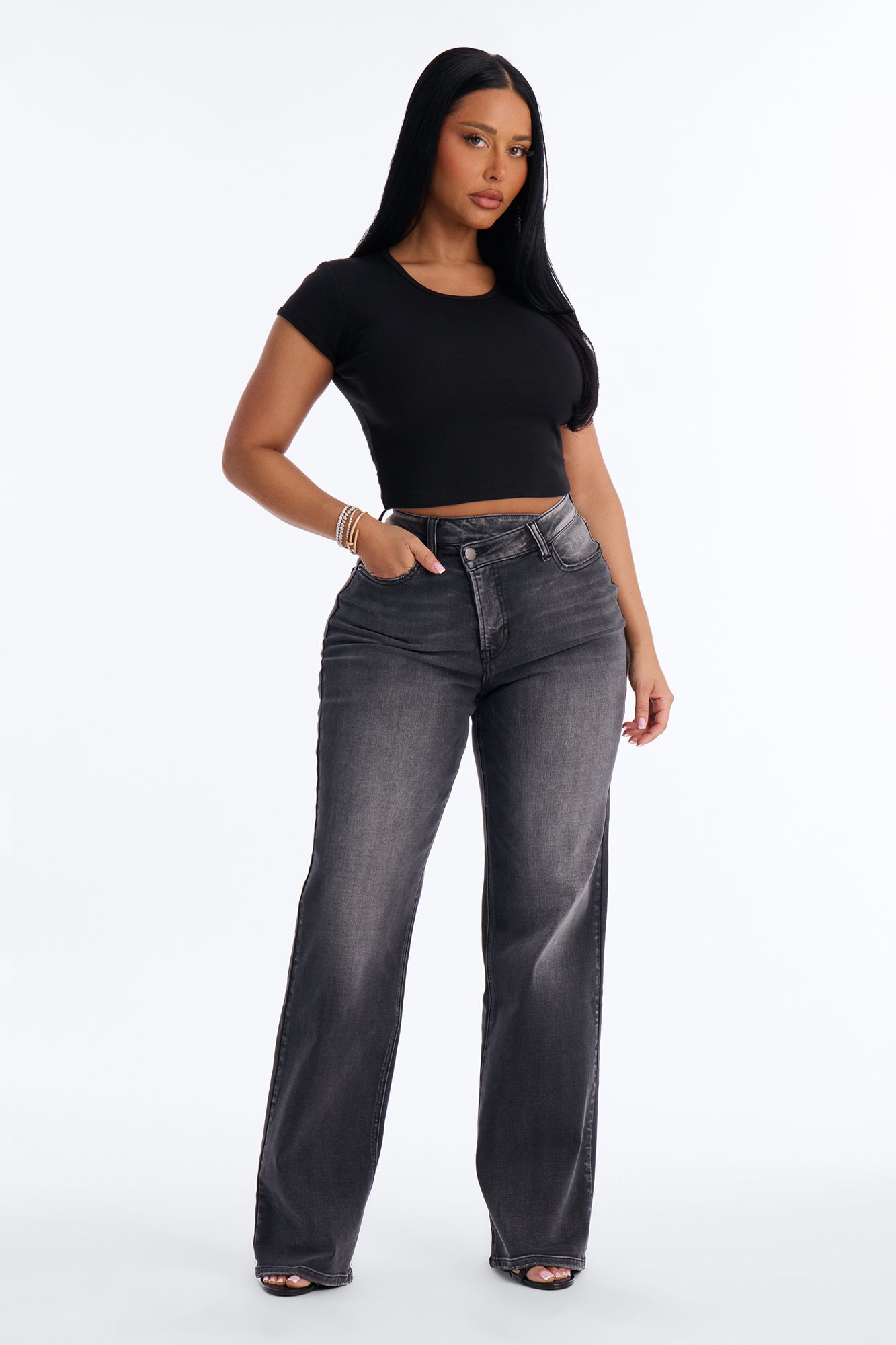 Crossed Paths Stretch Jeans - Grey