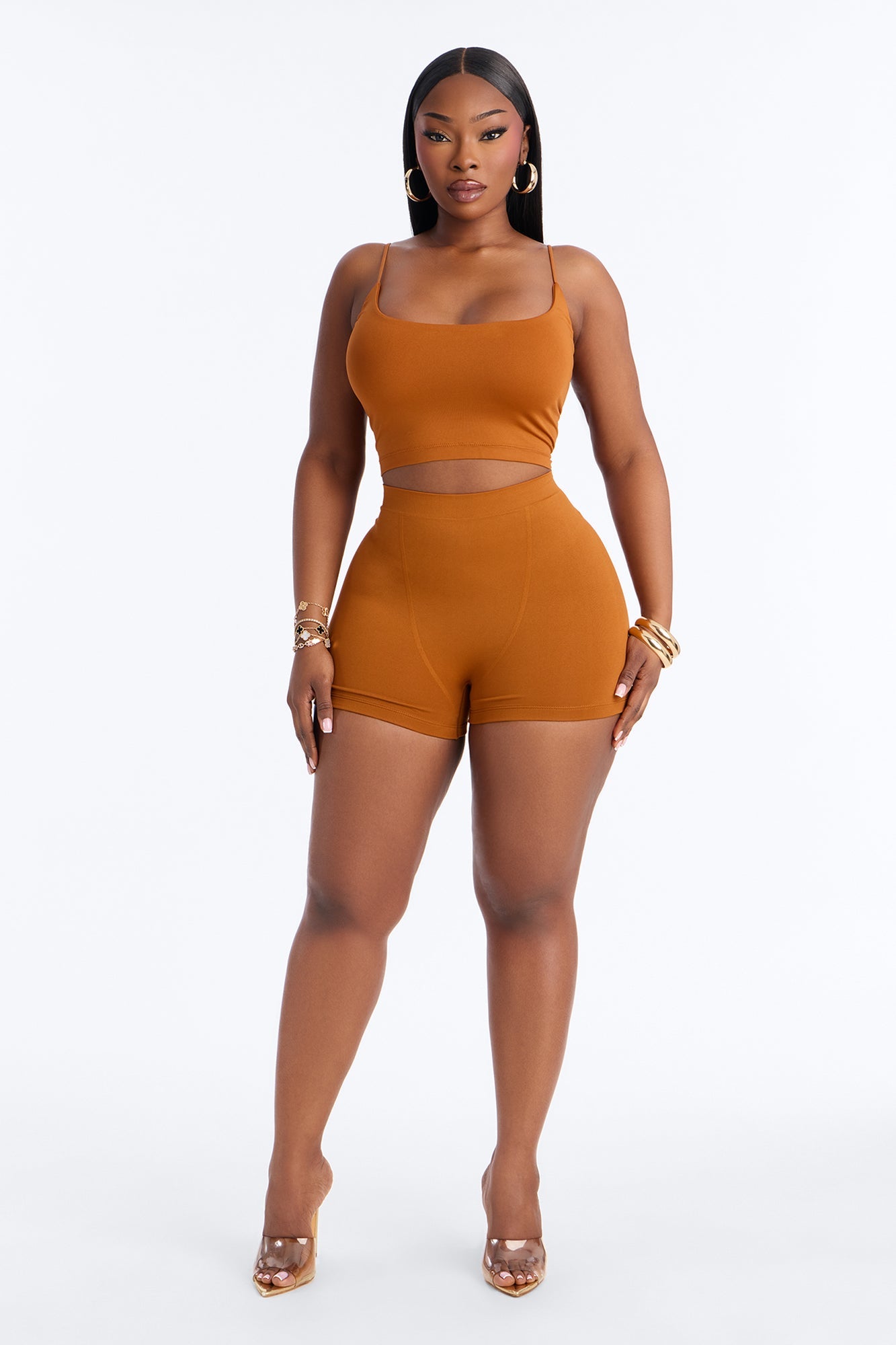 Seamless Smooth Base Layer Double Lined Cami Crop Top - Copper