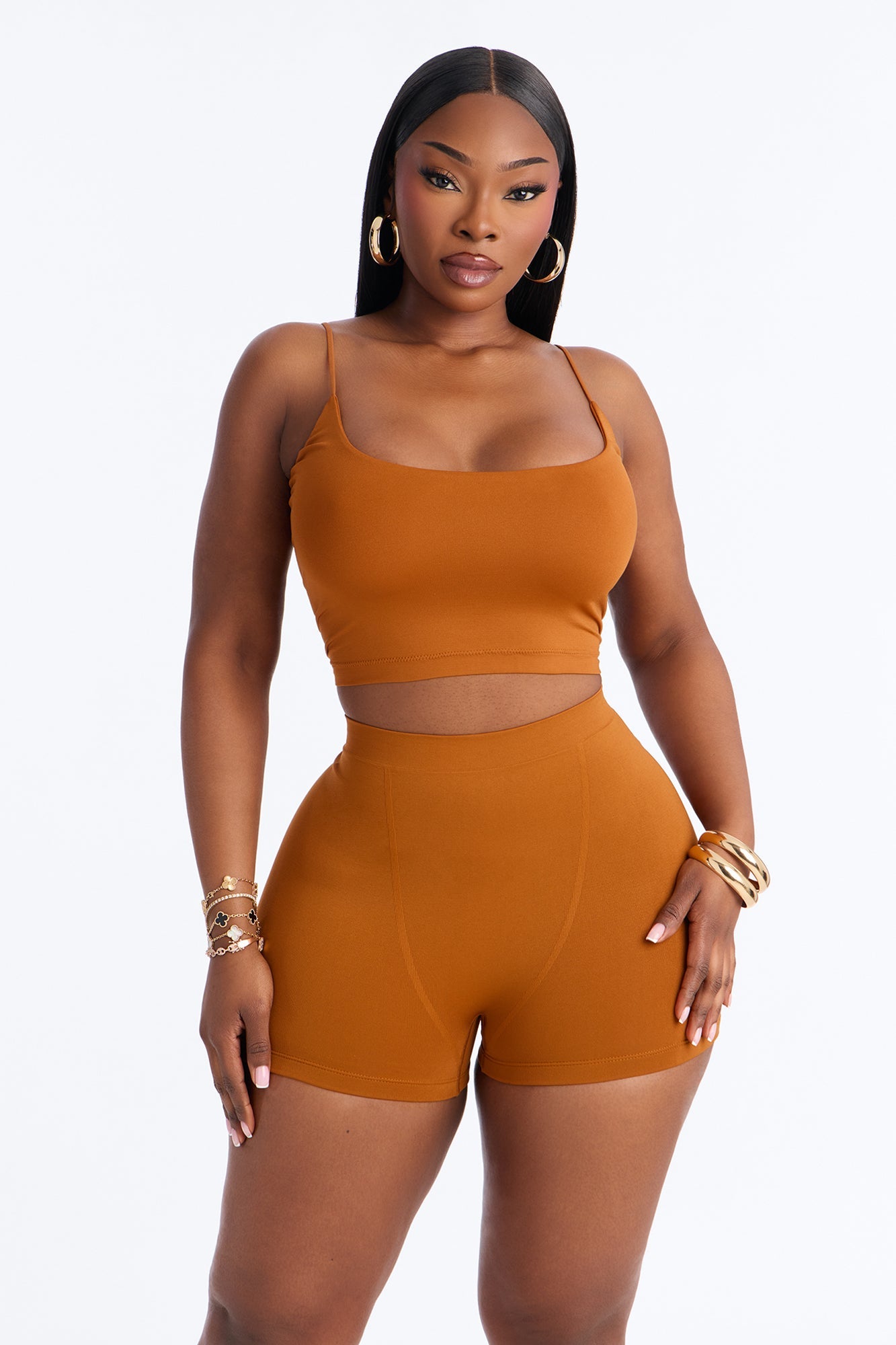 Seamless Smooth Base Layer Double Lined Cami Crop Top - Copper