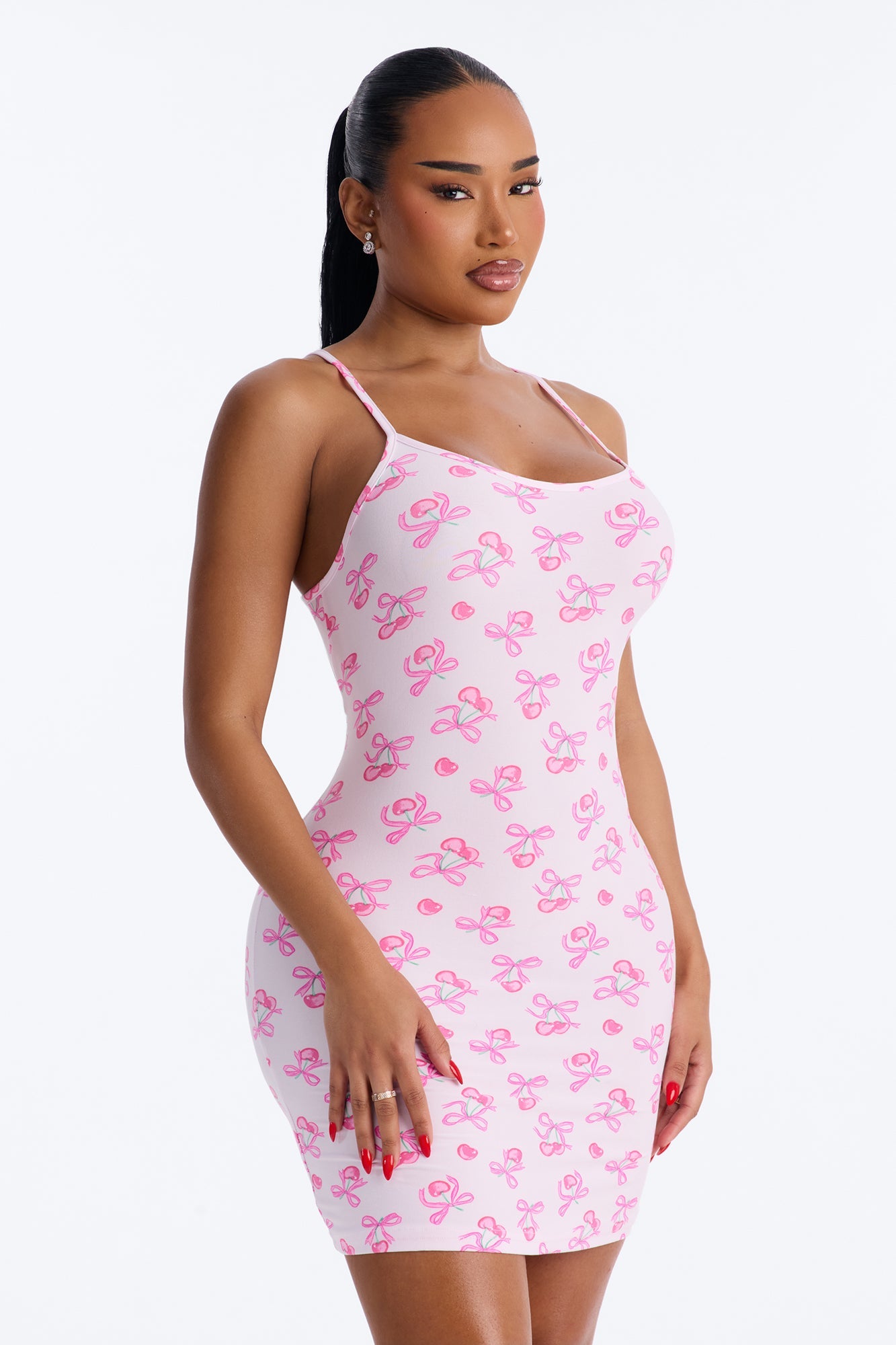 Snuggle Ready Cherry Bow Print PJ Sleep Dress - Pink/combo