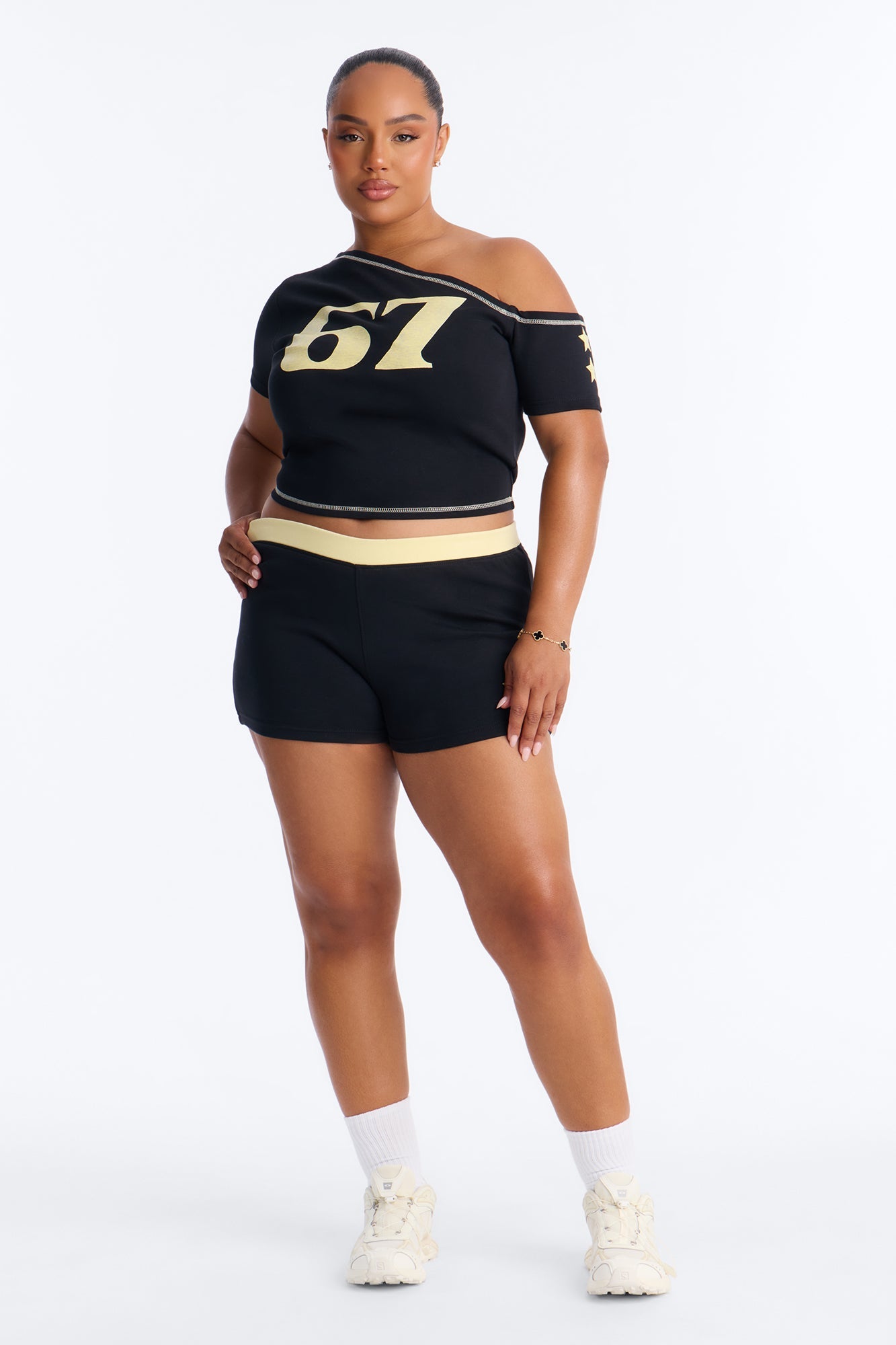 67' Crew Off Shoulder Short Set - Black/combo