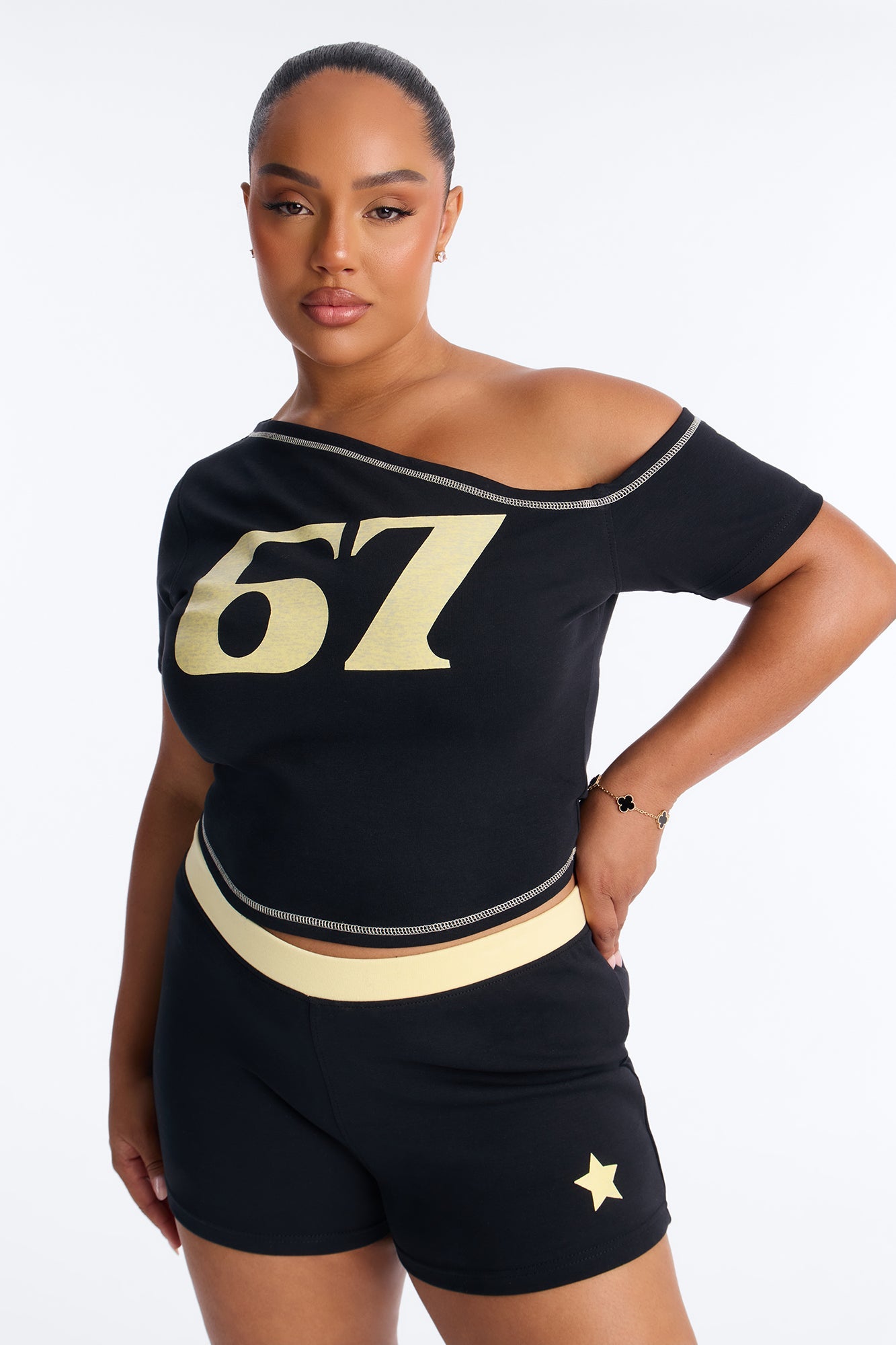 67' Crew Off Shoulder Short Set - Black/combo