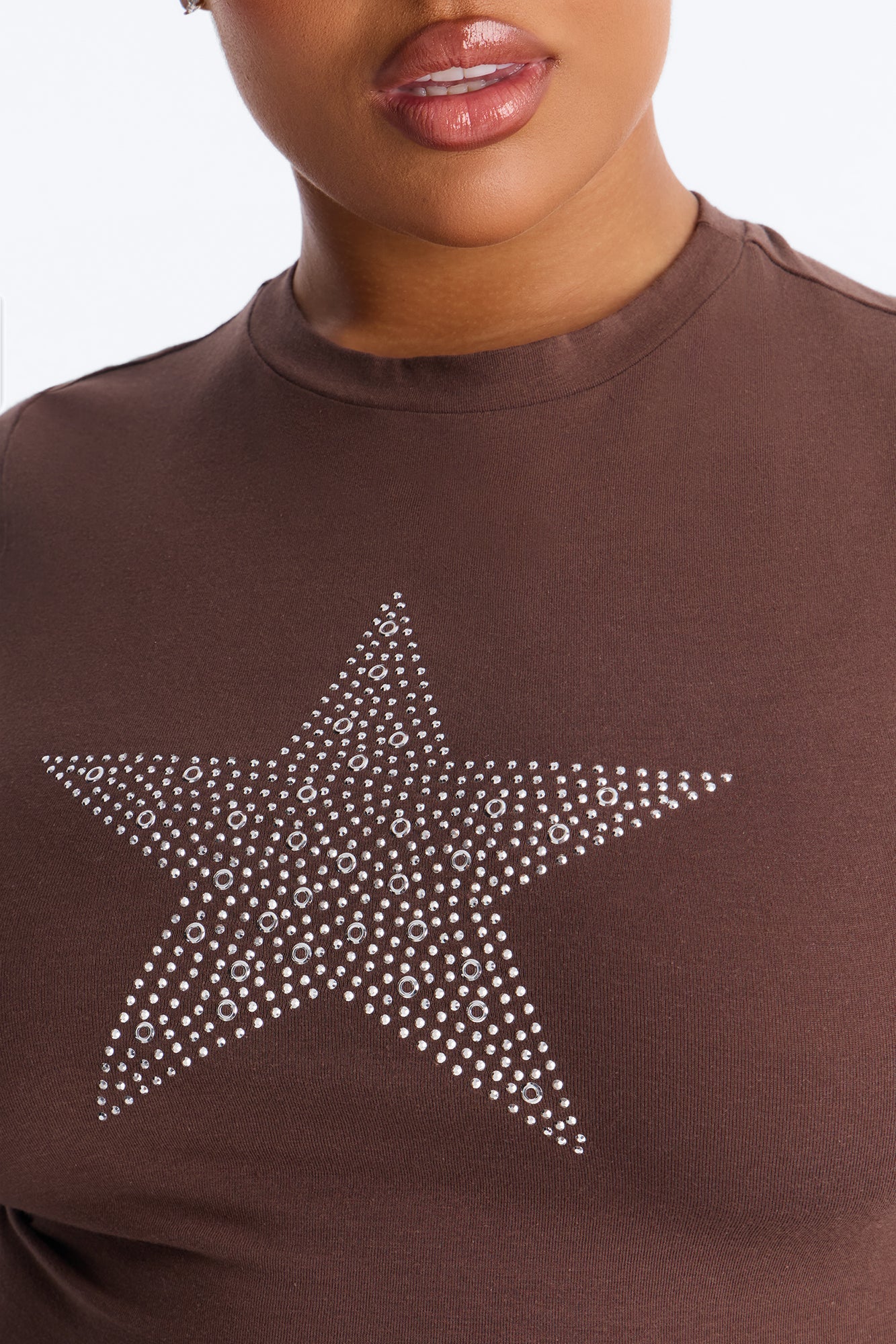 Shining Star Rhinestone Baby Tee - Brown