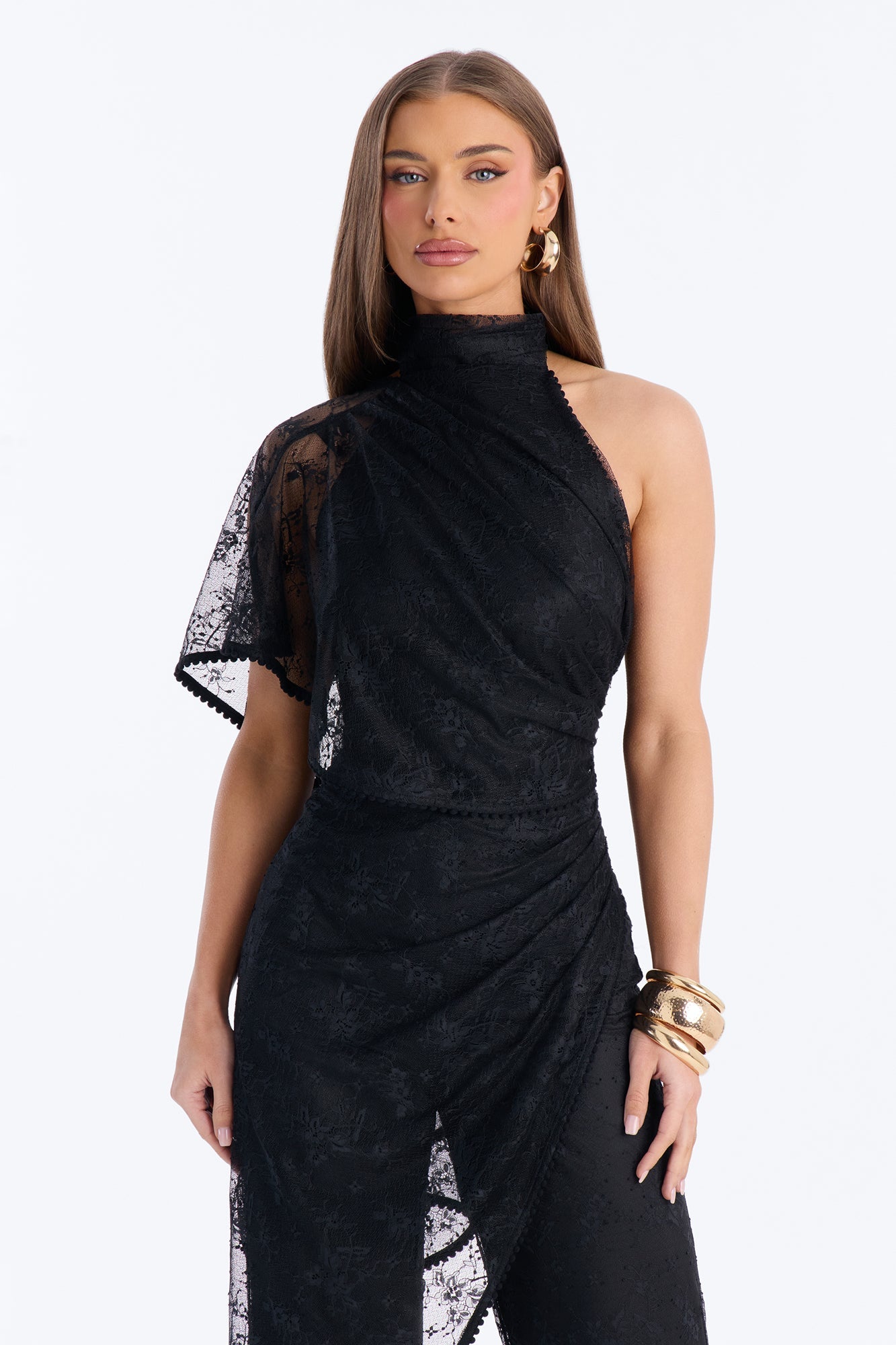 Tayla Draped Lace Wide Leg Jumpsuit - Black