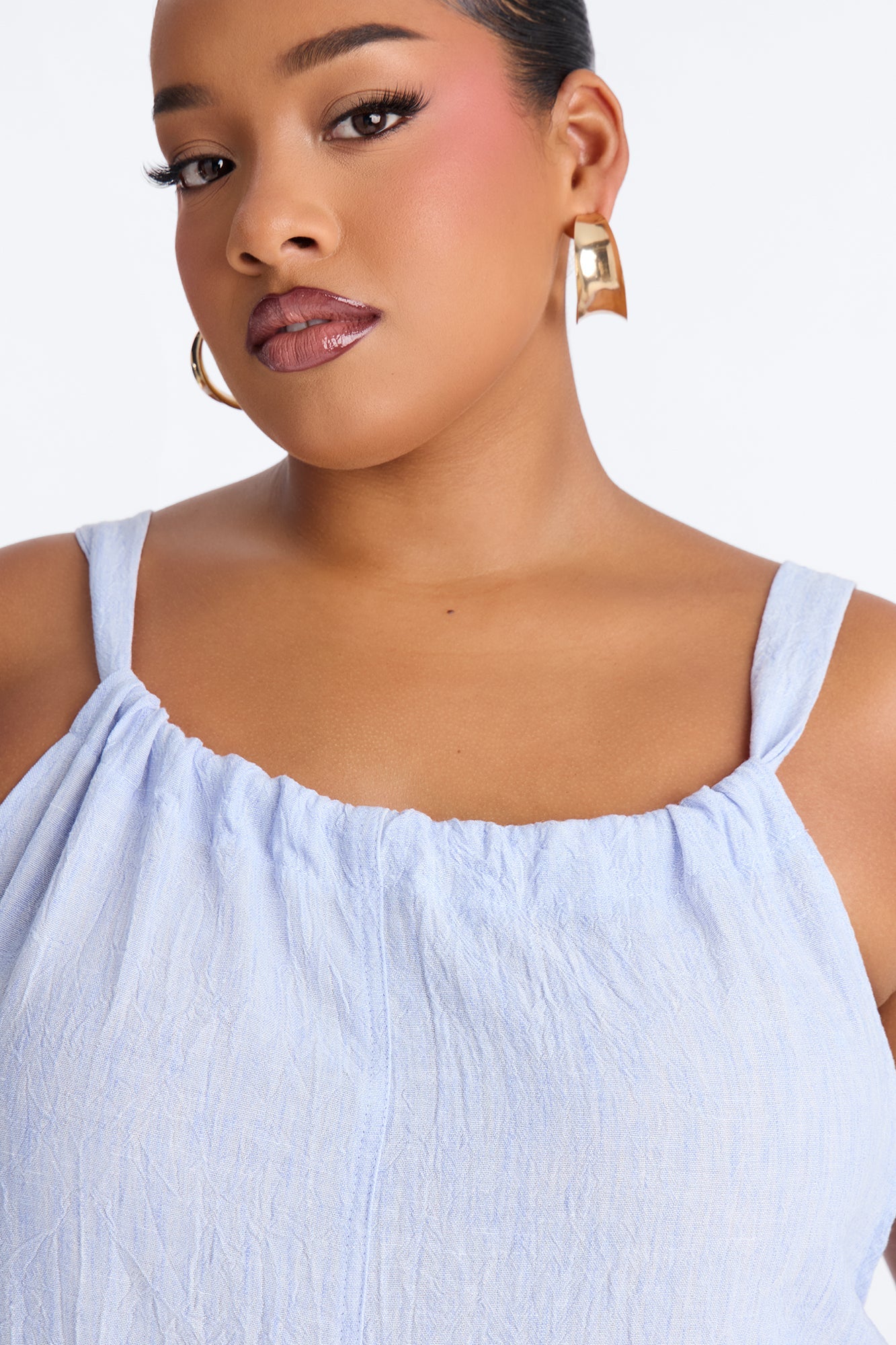 Jeanie Flowy Linen Romper - Blue