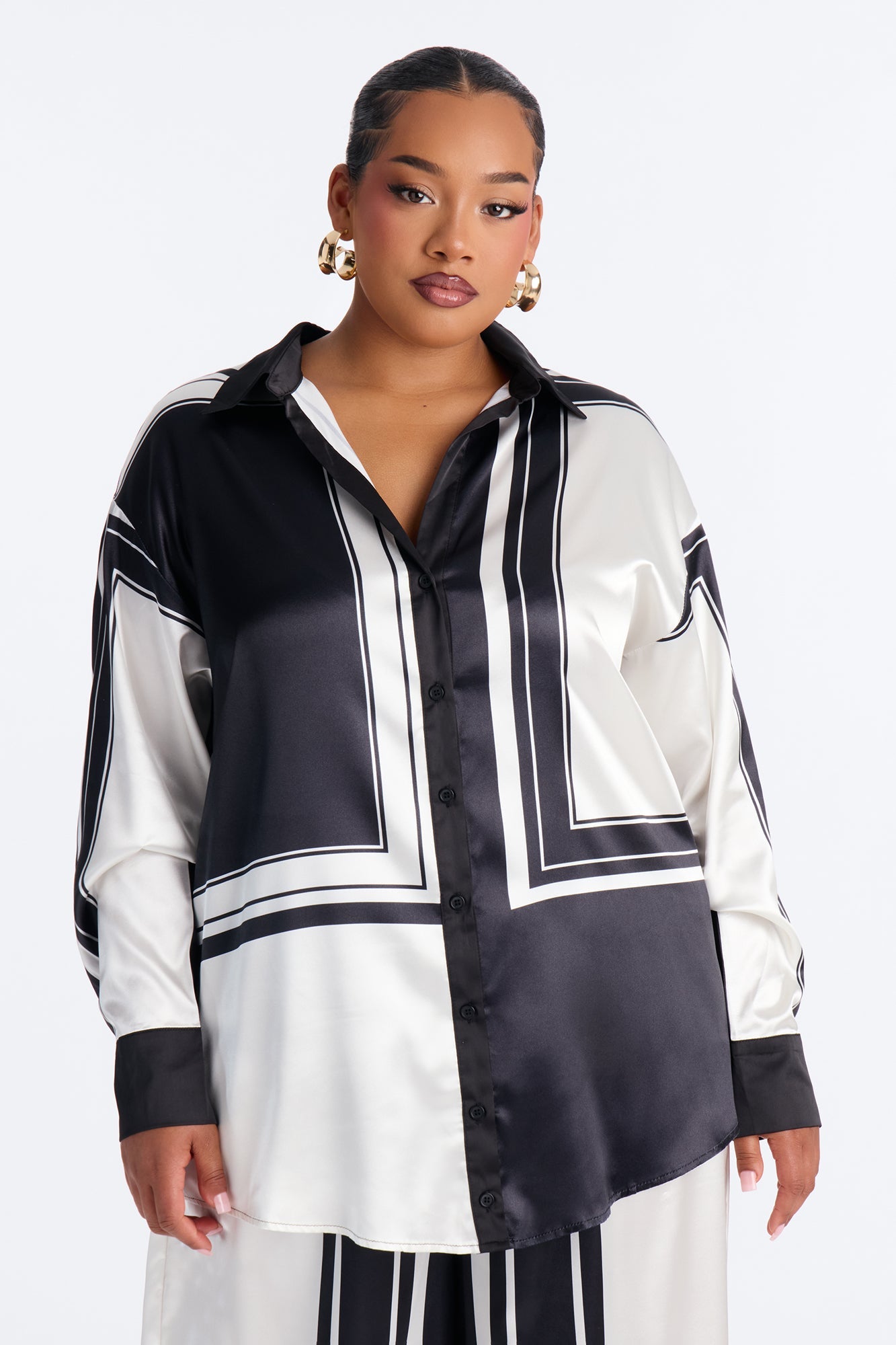 Amara Geometric Satin Pant Set - Black/White