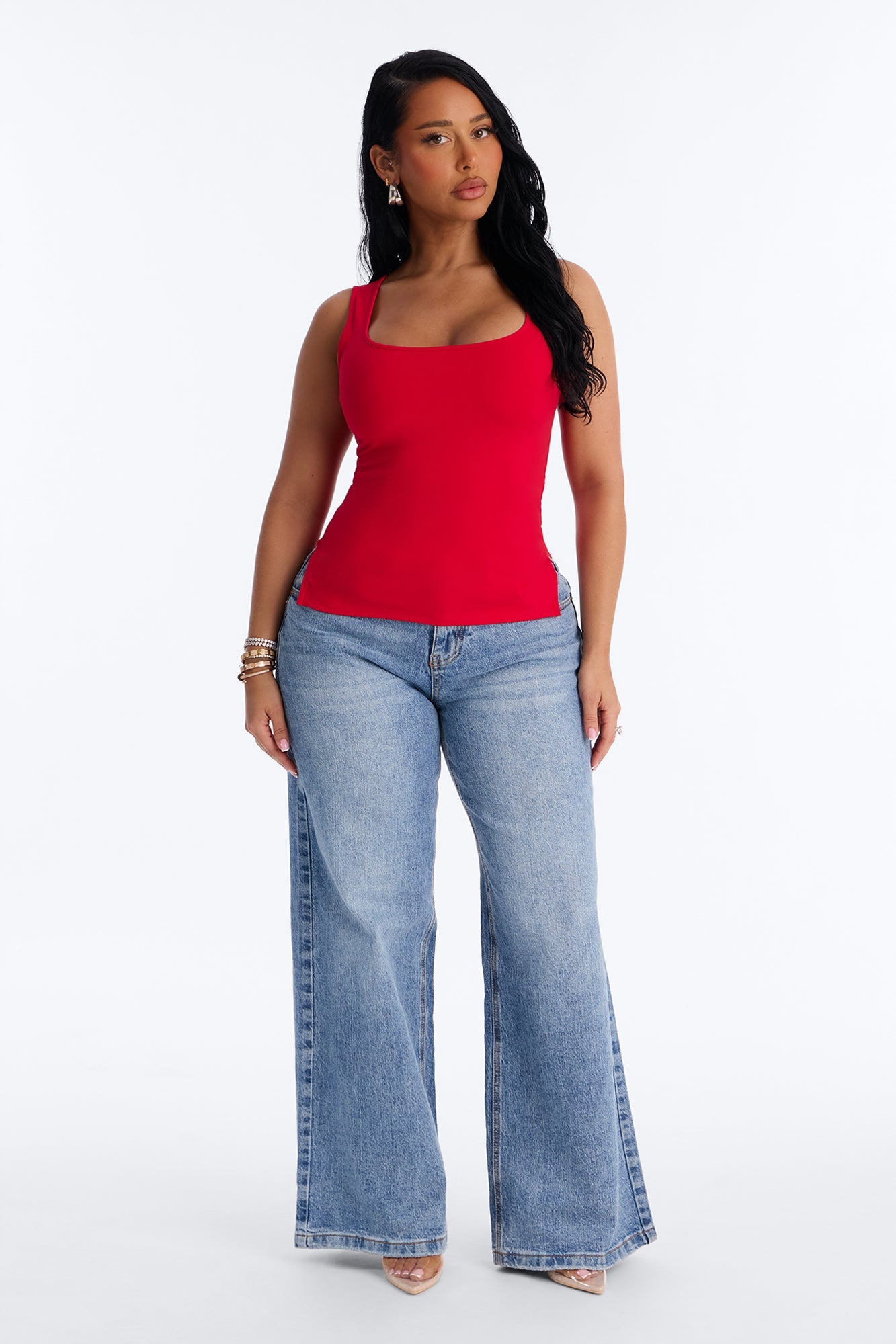 Side Slit Tank Top - Red