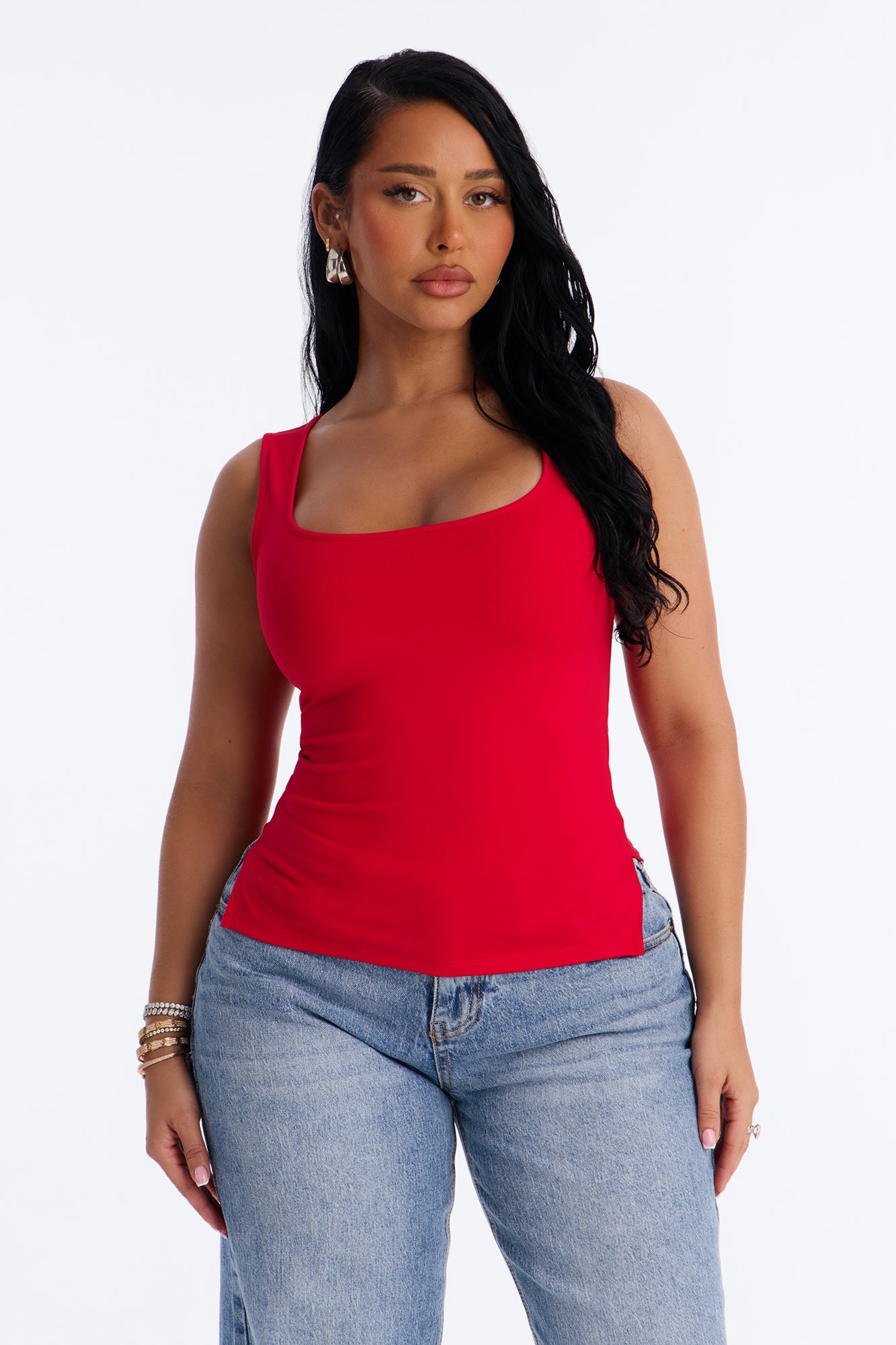Side Slit Tank Top - Red