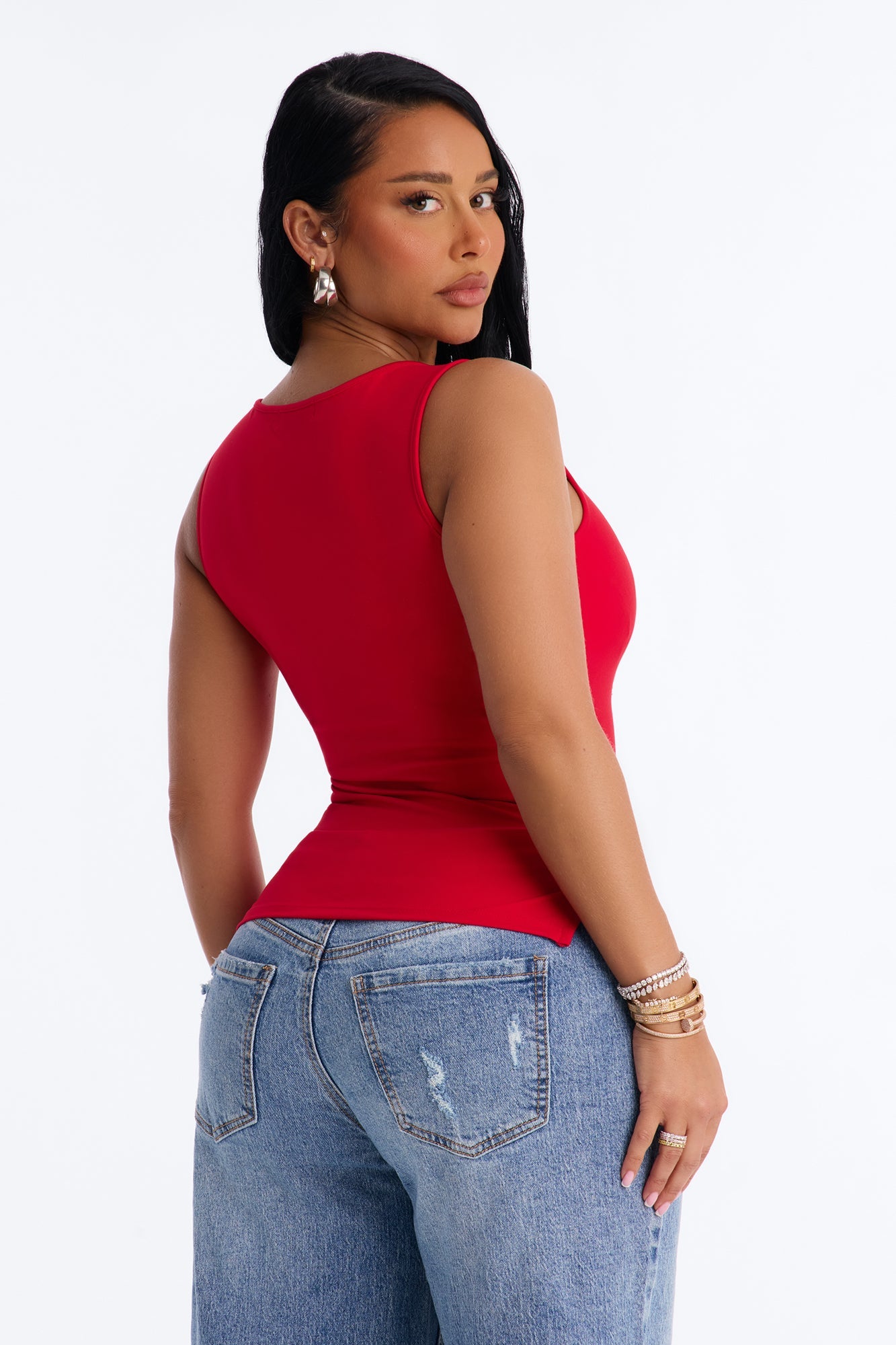 Side Slit Tank Top - Red