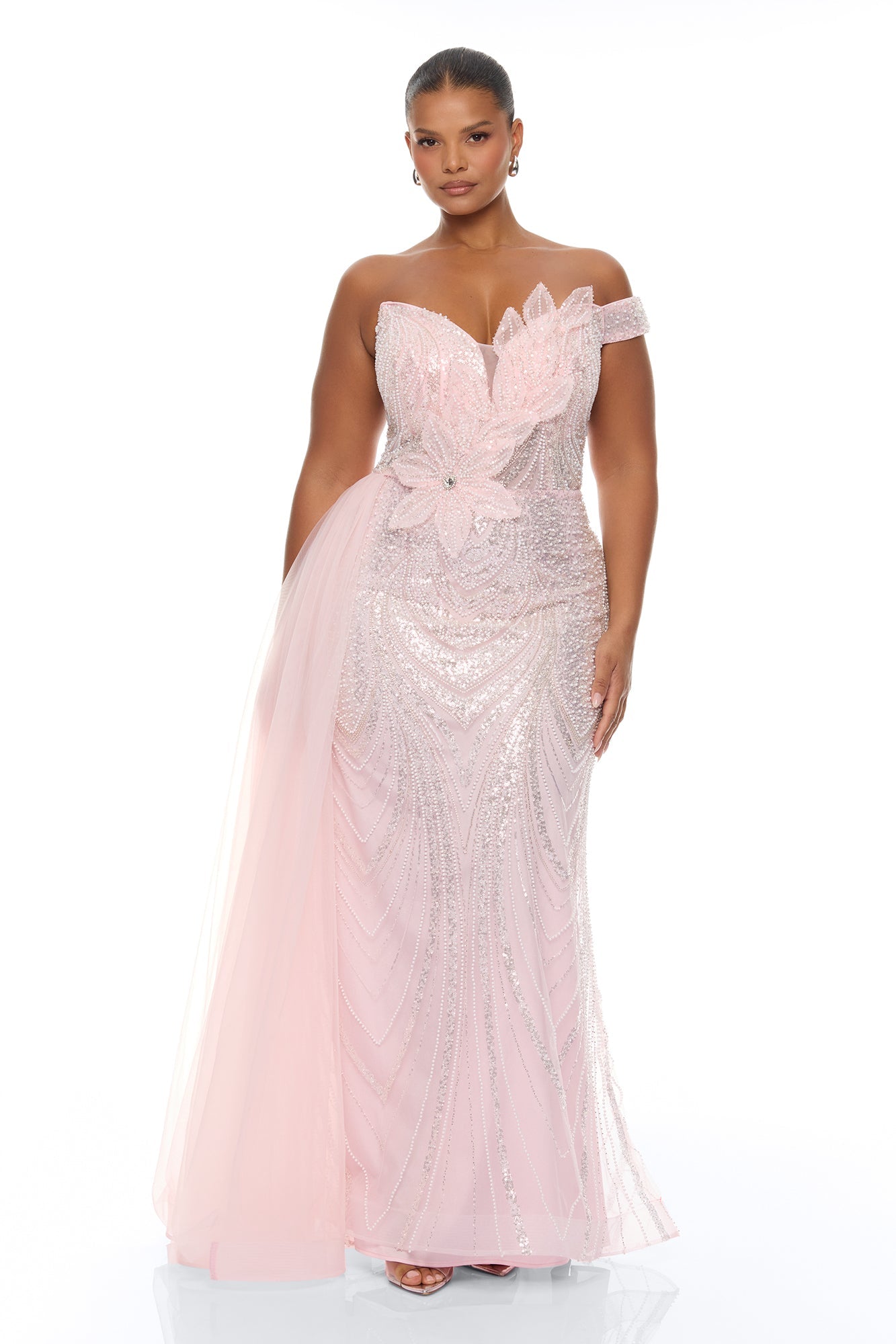 Too Glamorous Draped Embellished Gown - Light Pink
