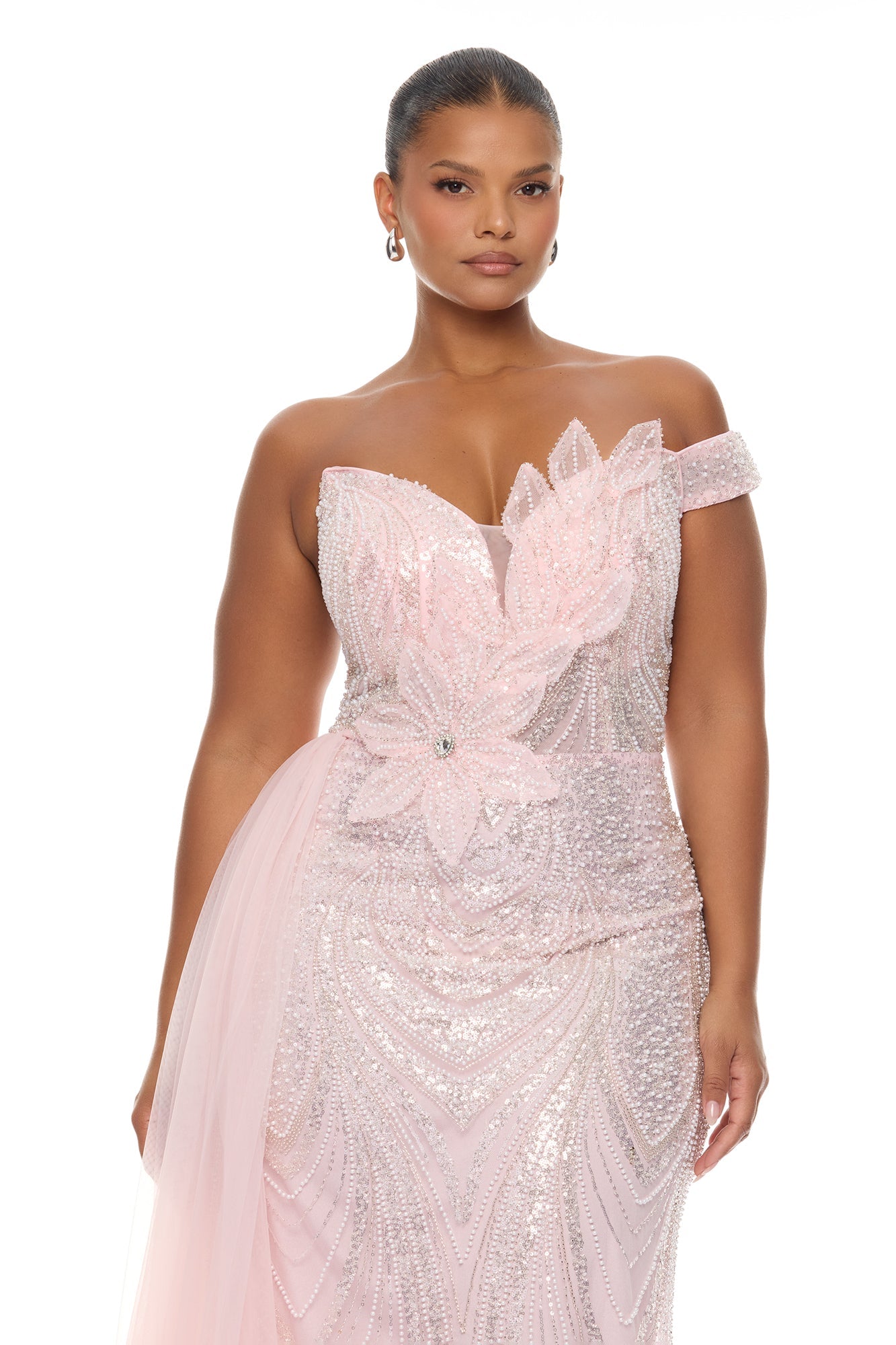 Too Glamorous Draped Embellished Gown - Light Pink