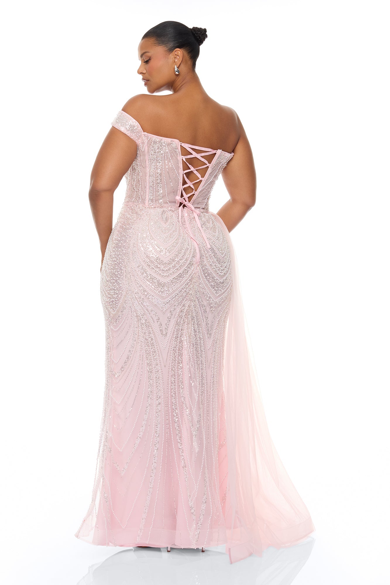 Too Glamorous Draped Embellished Gown - Light Pink