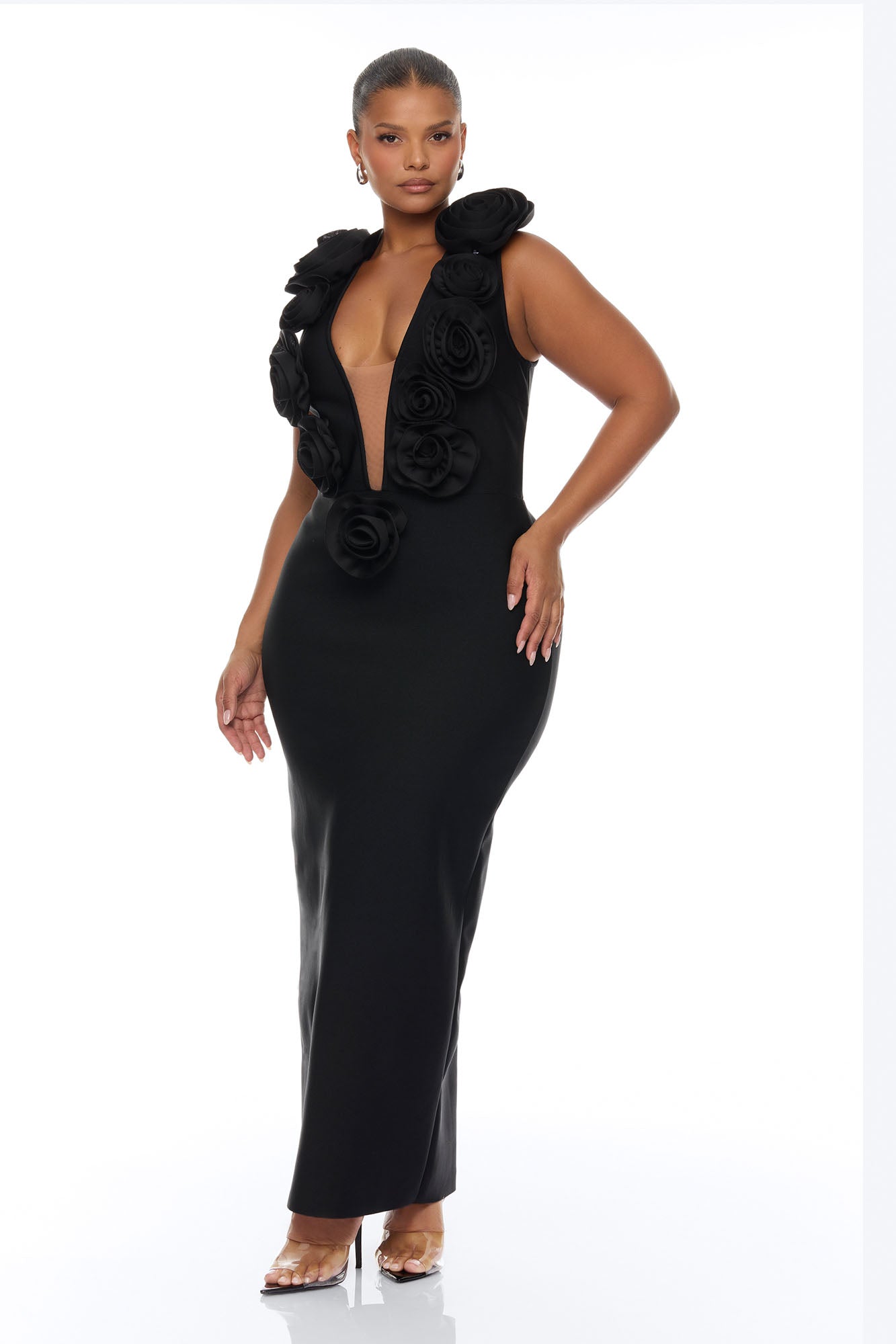 Rosalia Rosette Bandage Maxi Dress - Black