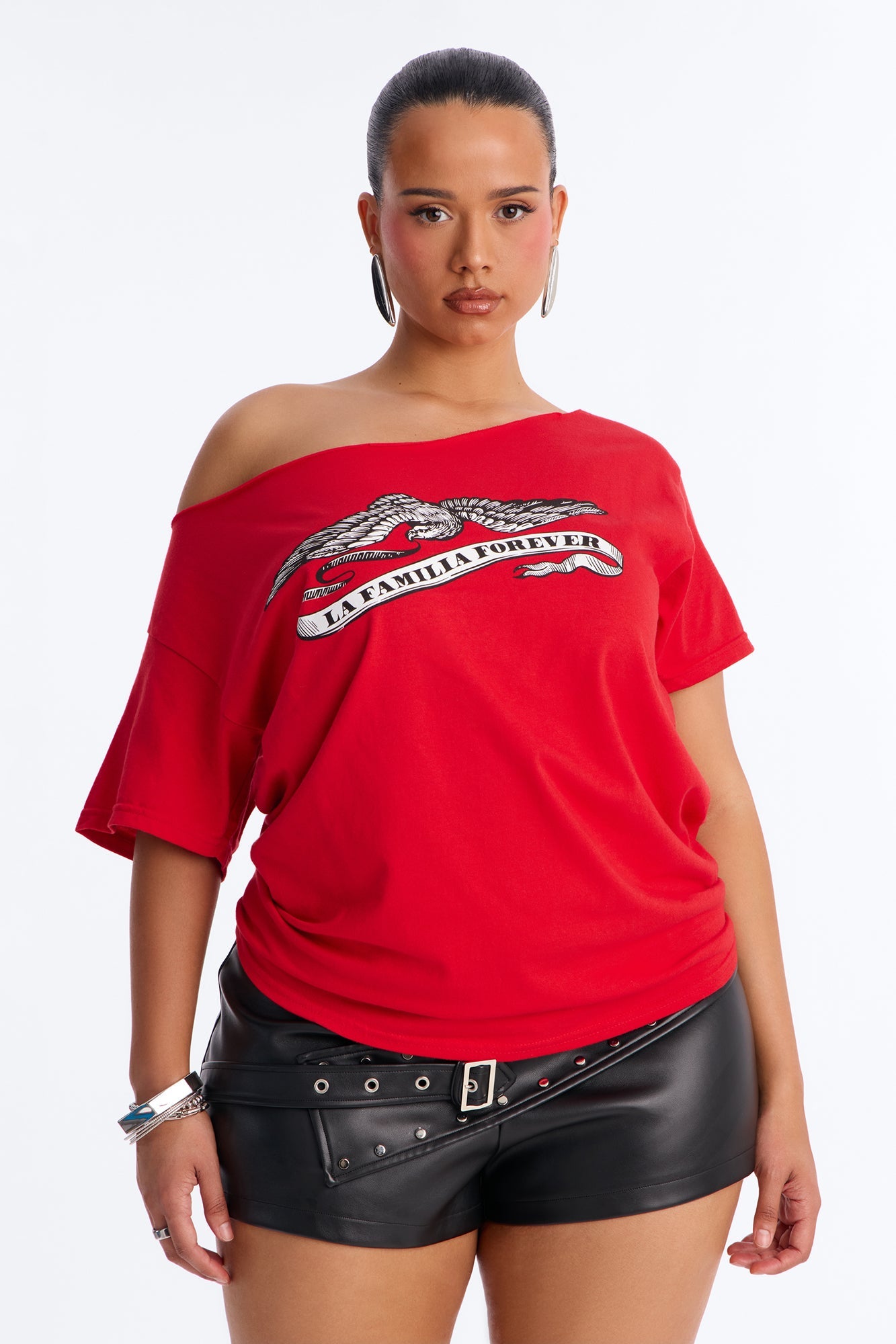 La Familia Forever Eagles Off Shoulder Top - Red