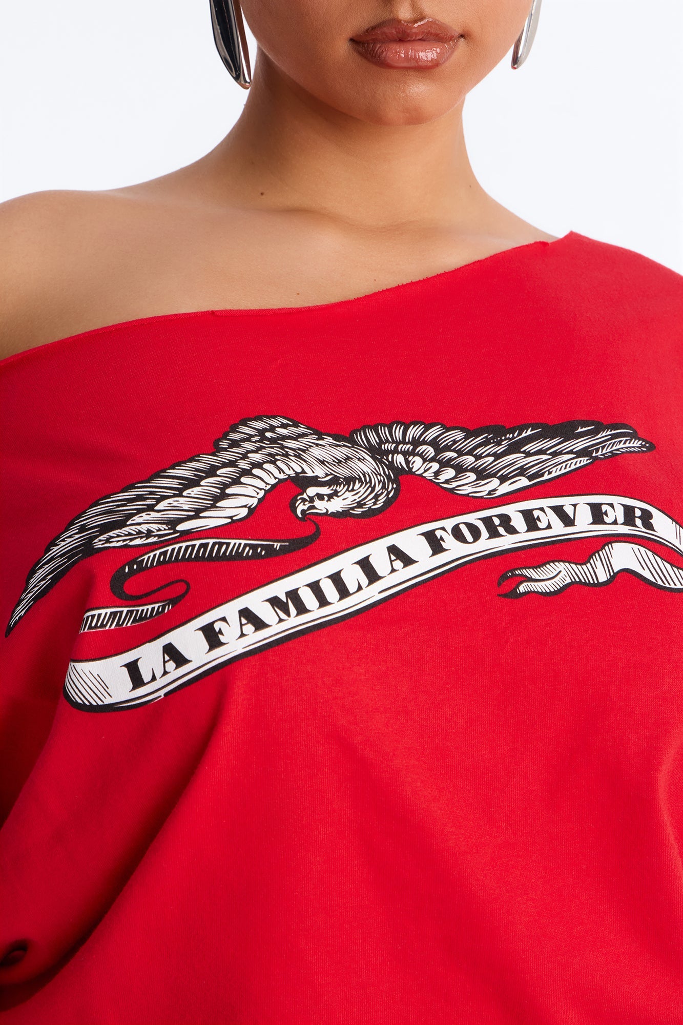 La Familia Forever Eagles Off Shoulder Top - Red