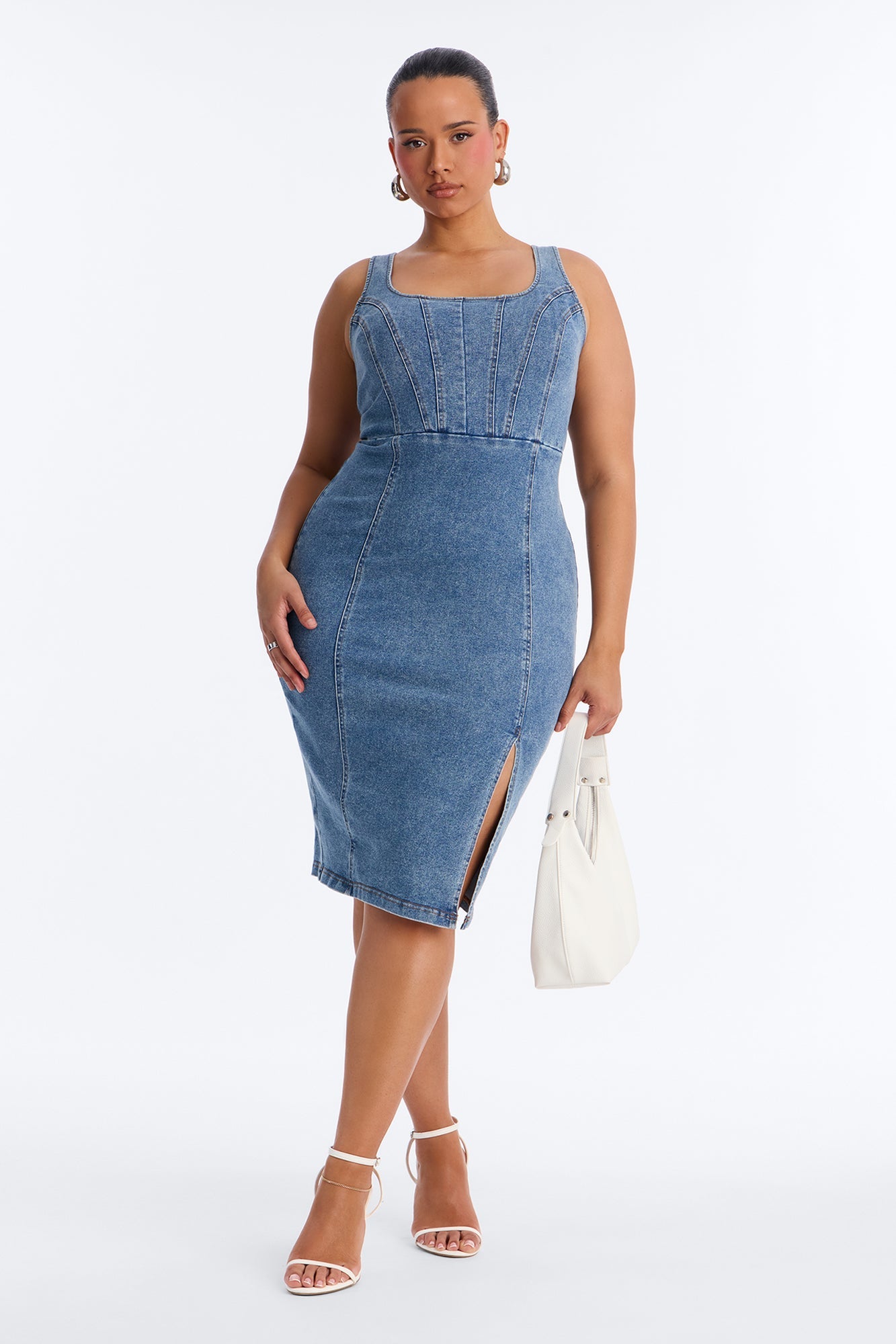 Avery Stretch Denim Midi Dress - Denim