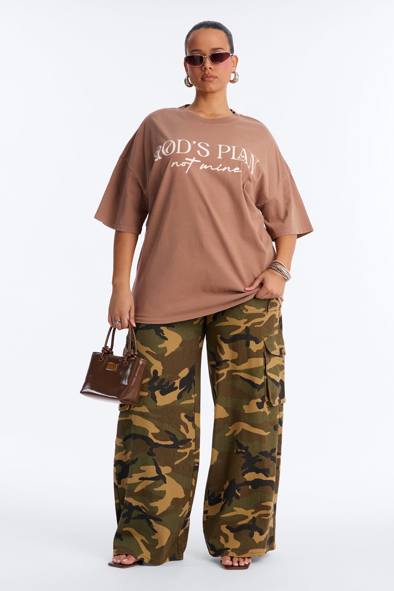 God's Plan Not Mine Washed Tshirt - Brown