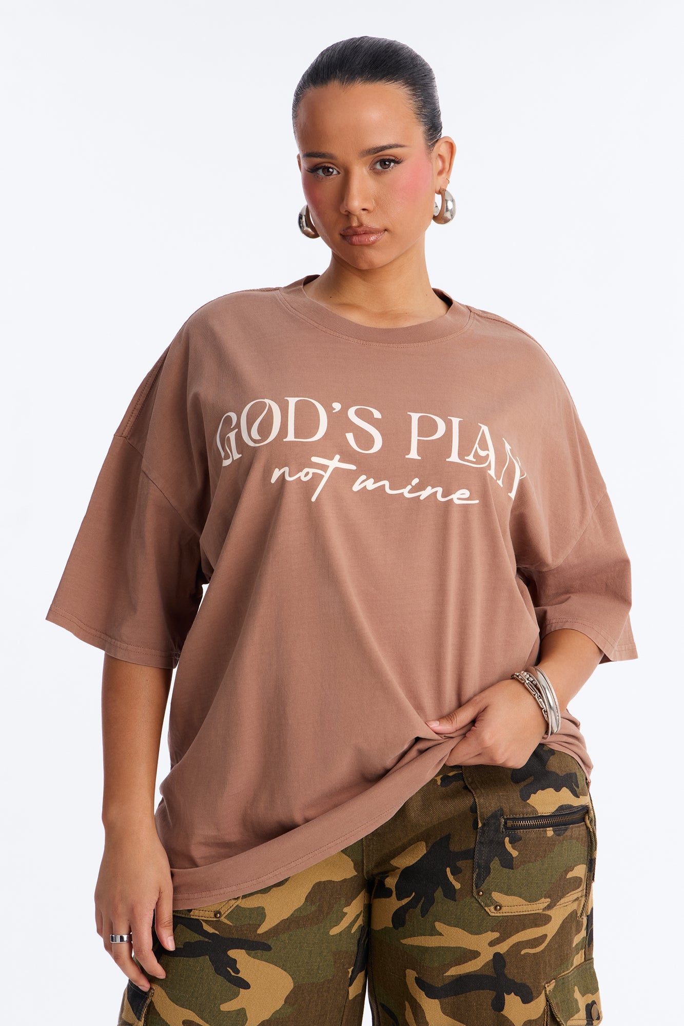 God's Plan Not Mine Washed Tshirt - Brown