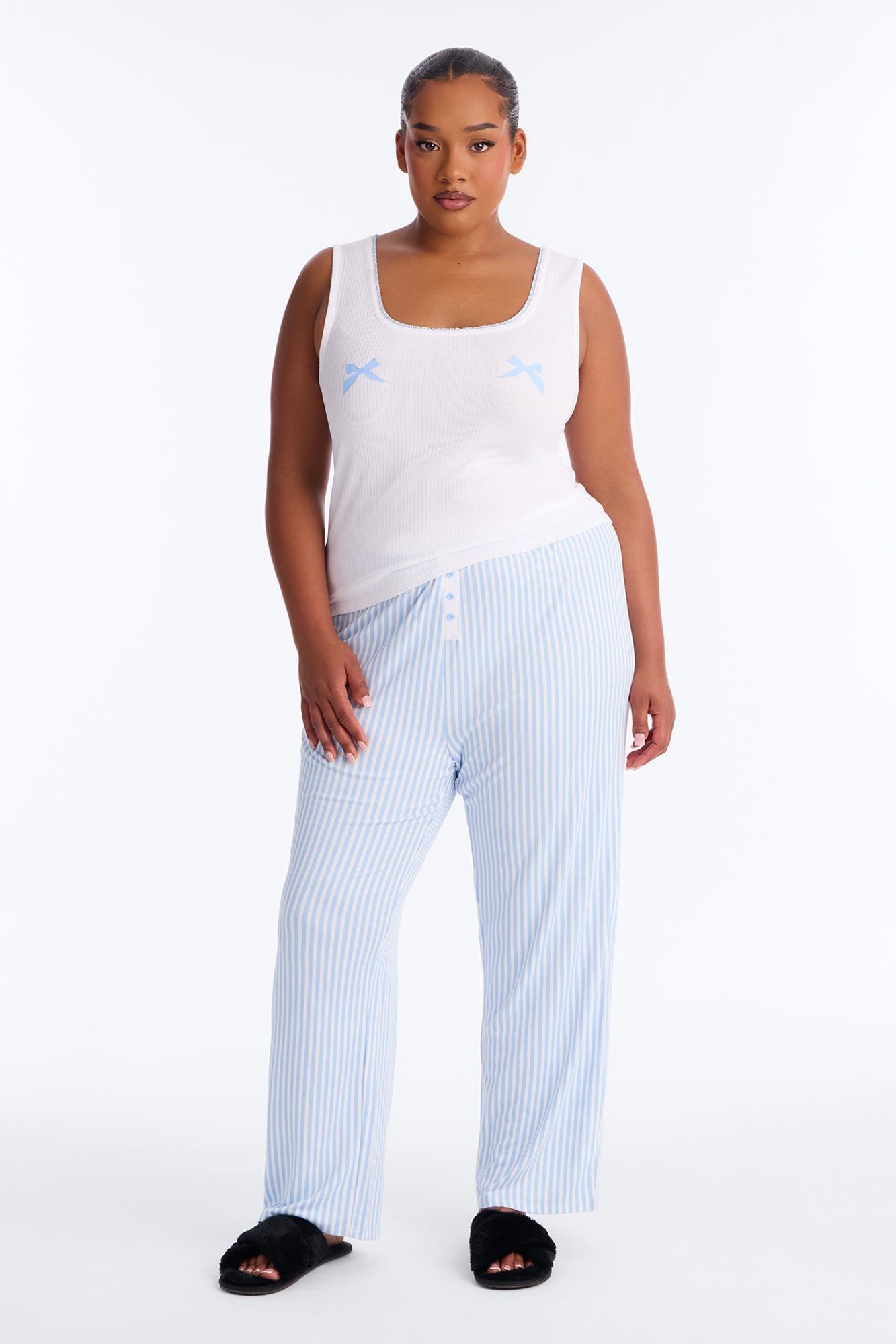 Bow Down Boxer PJ Pant Set - White/Blue