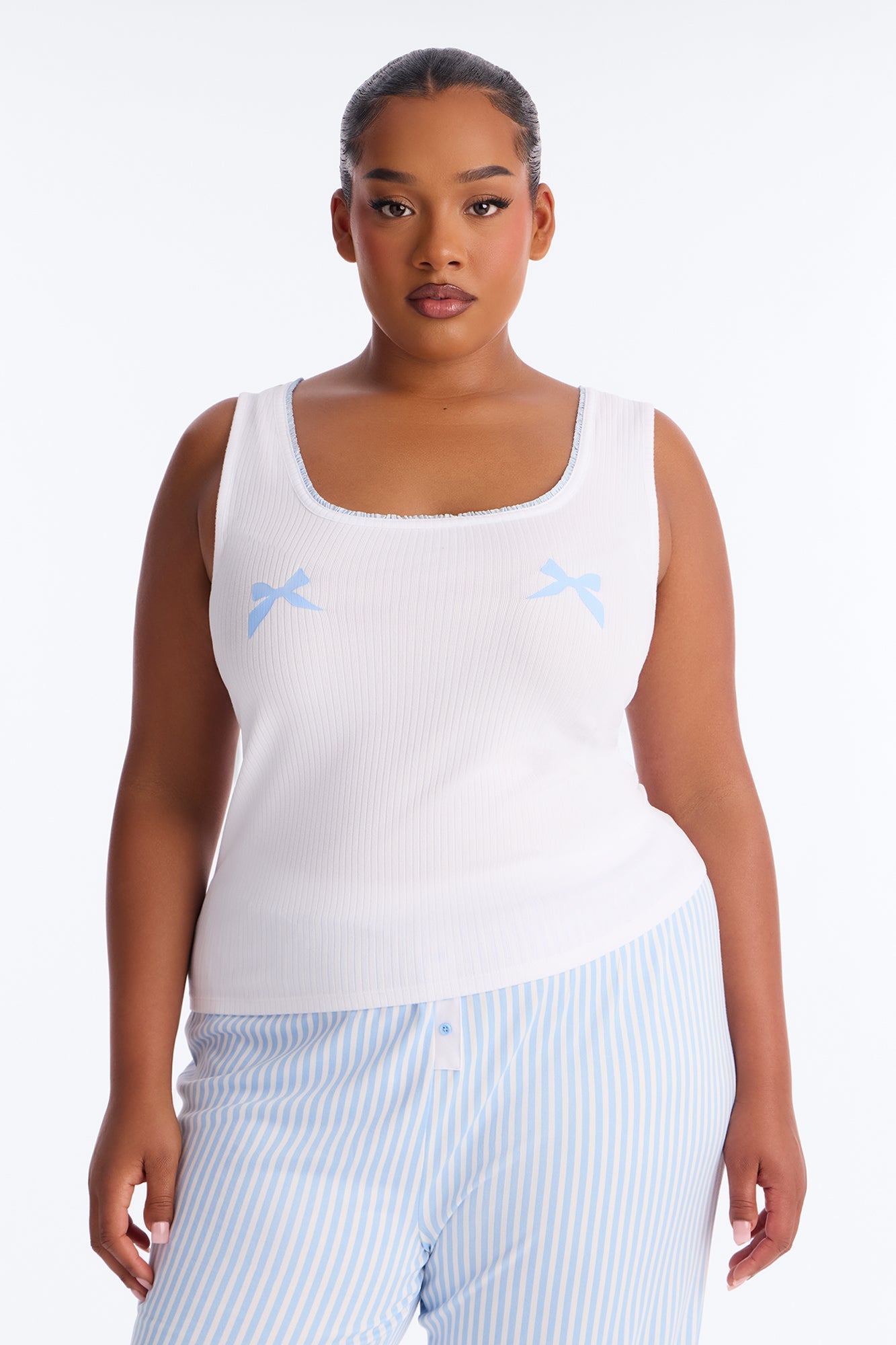 Bow Down Boxer PJ Pant Set - White/Blue