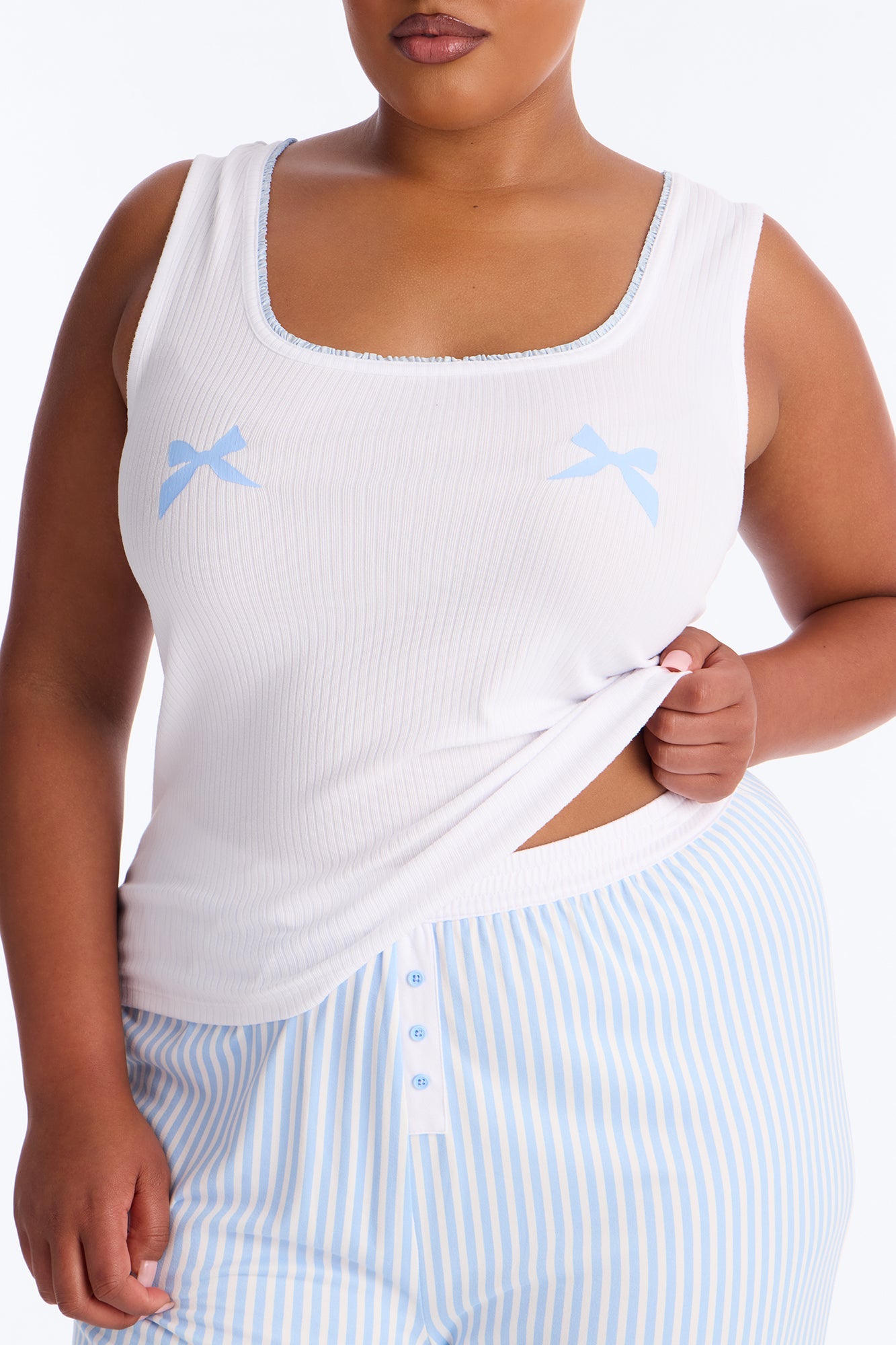 Bow Down Boxer PJ Pant Set - White/Blue