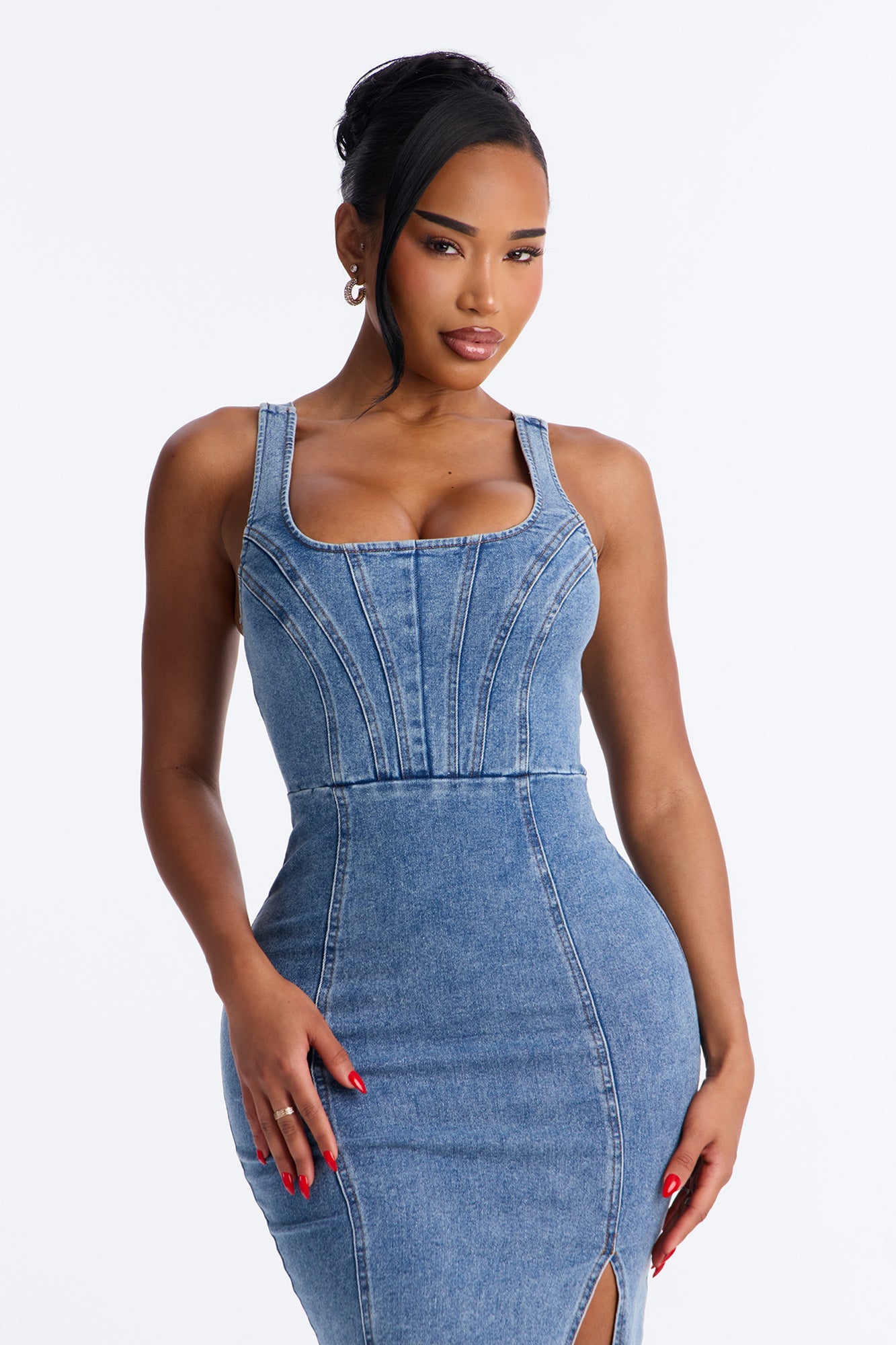 Avery Stretch Denim Midi Dress - Denim