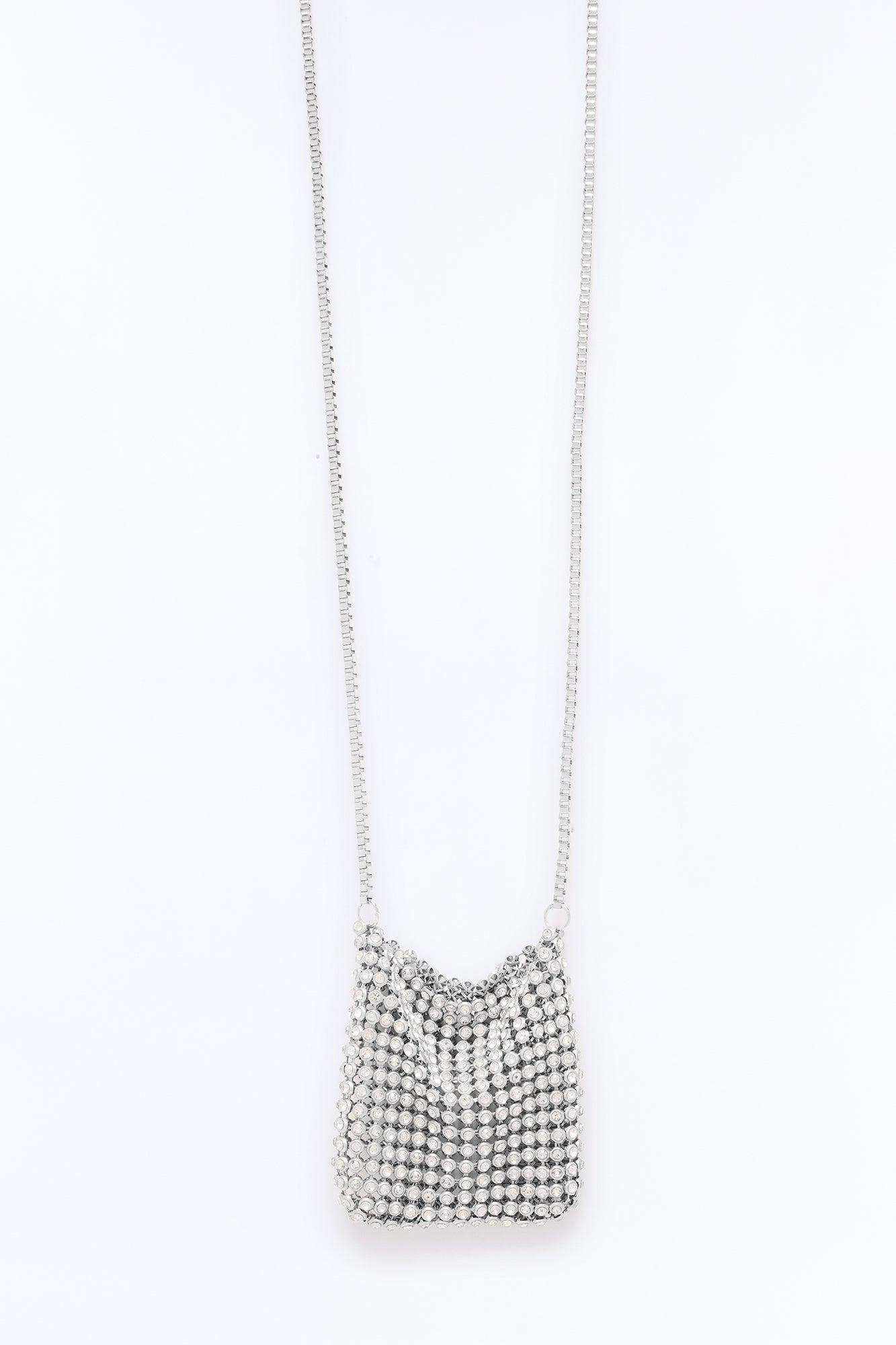 Pocket Full Of Rhinestone Handbag Necklace - Silver