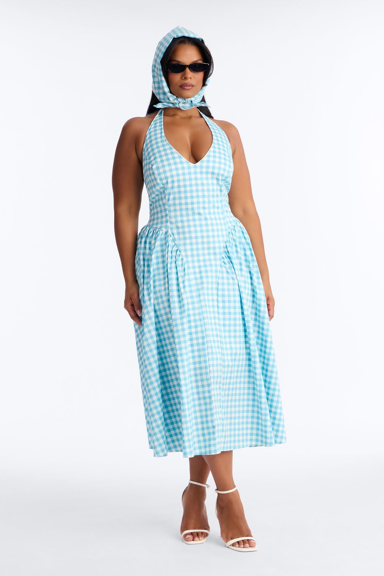 Mara Corset Gingham Midi Dress - Blue/combo