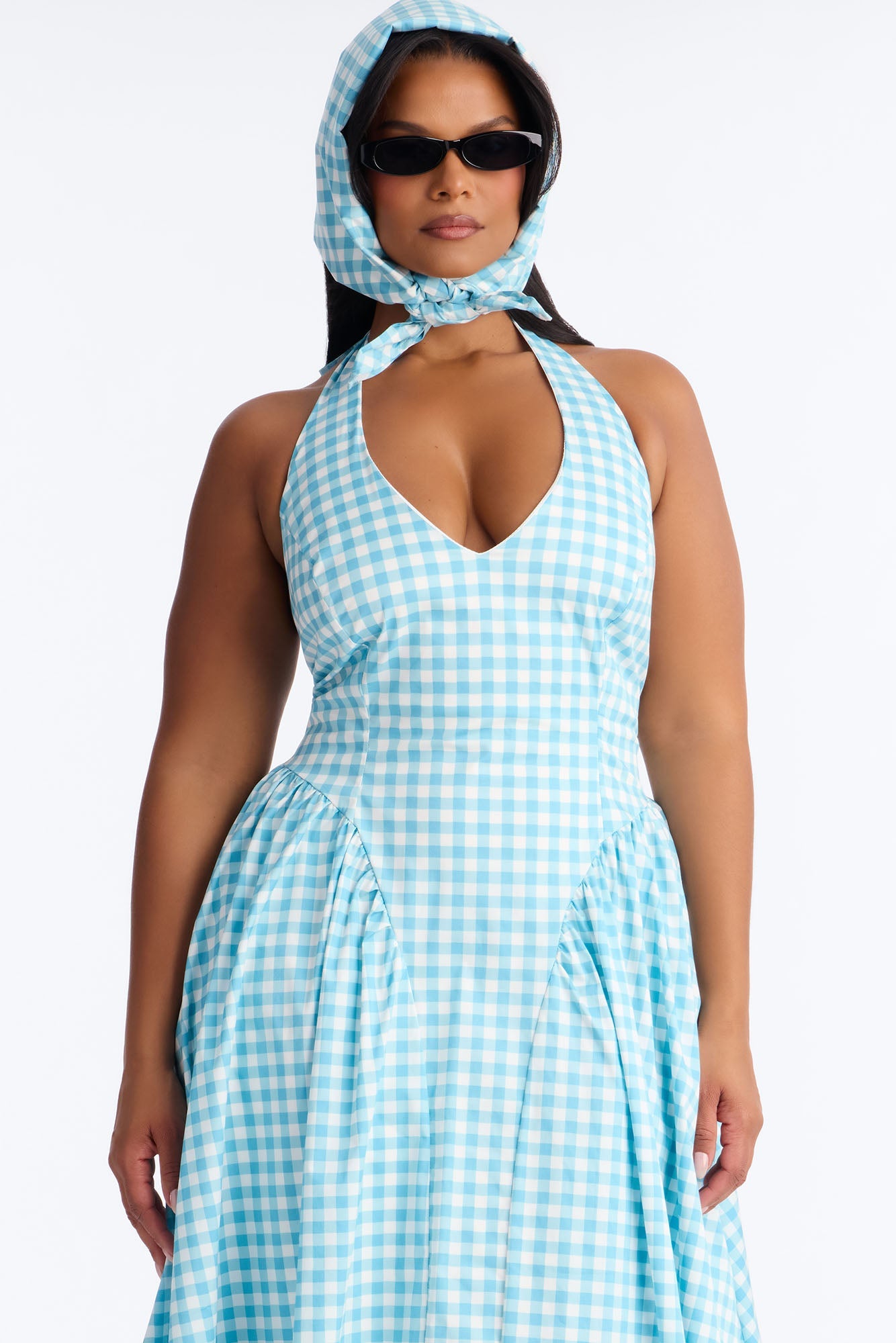 Mara Corset Gingham Midi Dress - Blue/combo