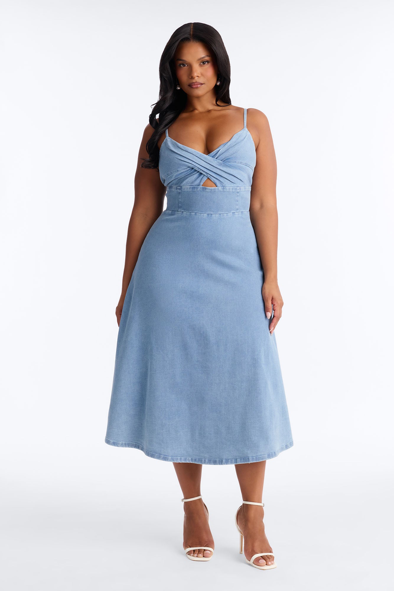 Ivy Twist Denim Midi Dress - Denim